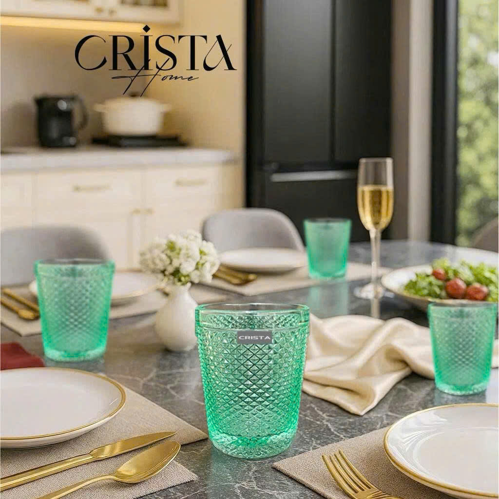 BỘ 4 CỐC VÂN KIM CƯƠNG CRISTA 300ML – MÀU XANH