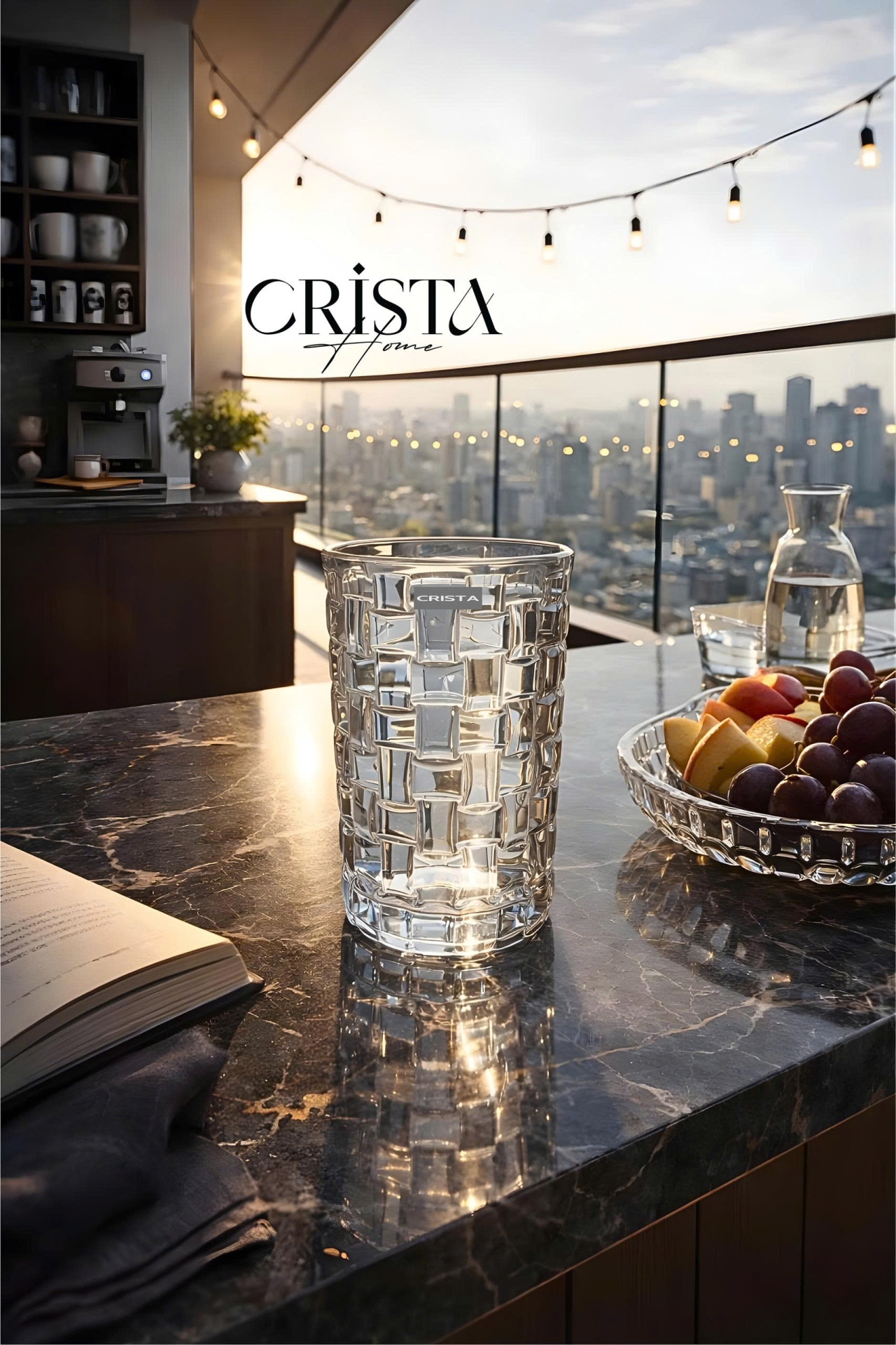 Bộ 6 Cốc Thủy Tinh Cao CRISTA HOME Màu Trắng Vân Caro 350ml (2/7)