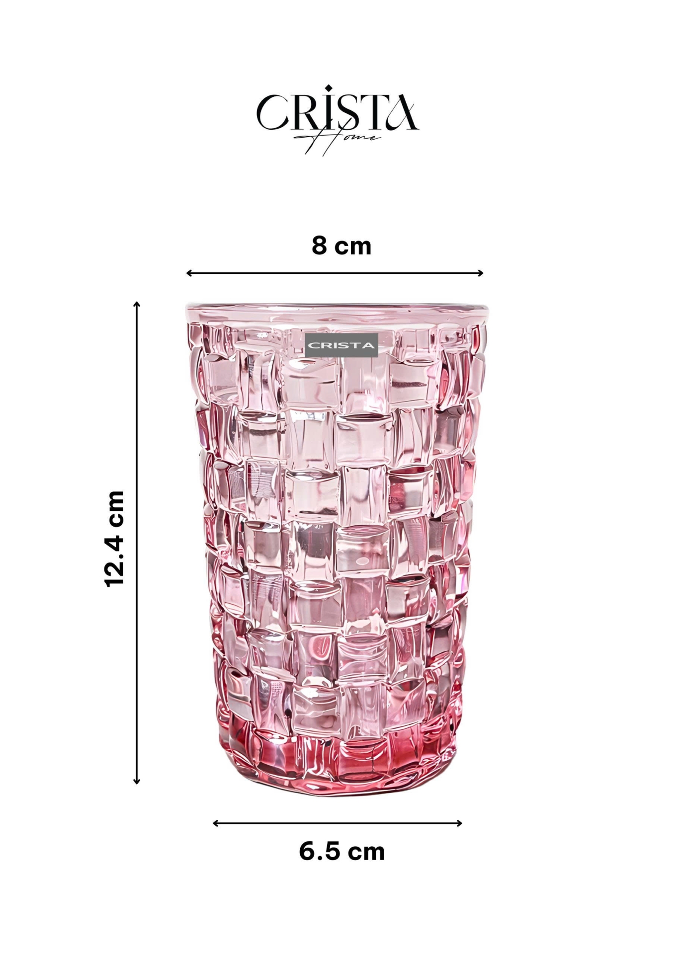 Bộ 6 Cốc Thủy Tinh Cao CRISTA HOME Màu Hồng Vân Caro 350ml (5/6)