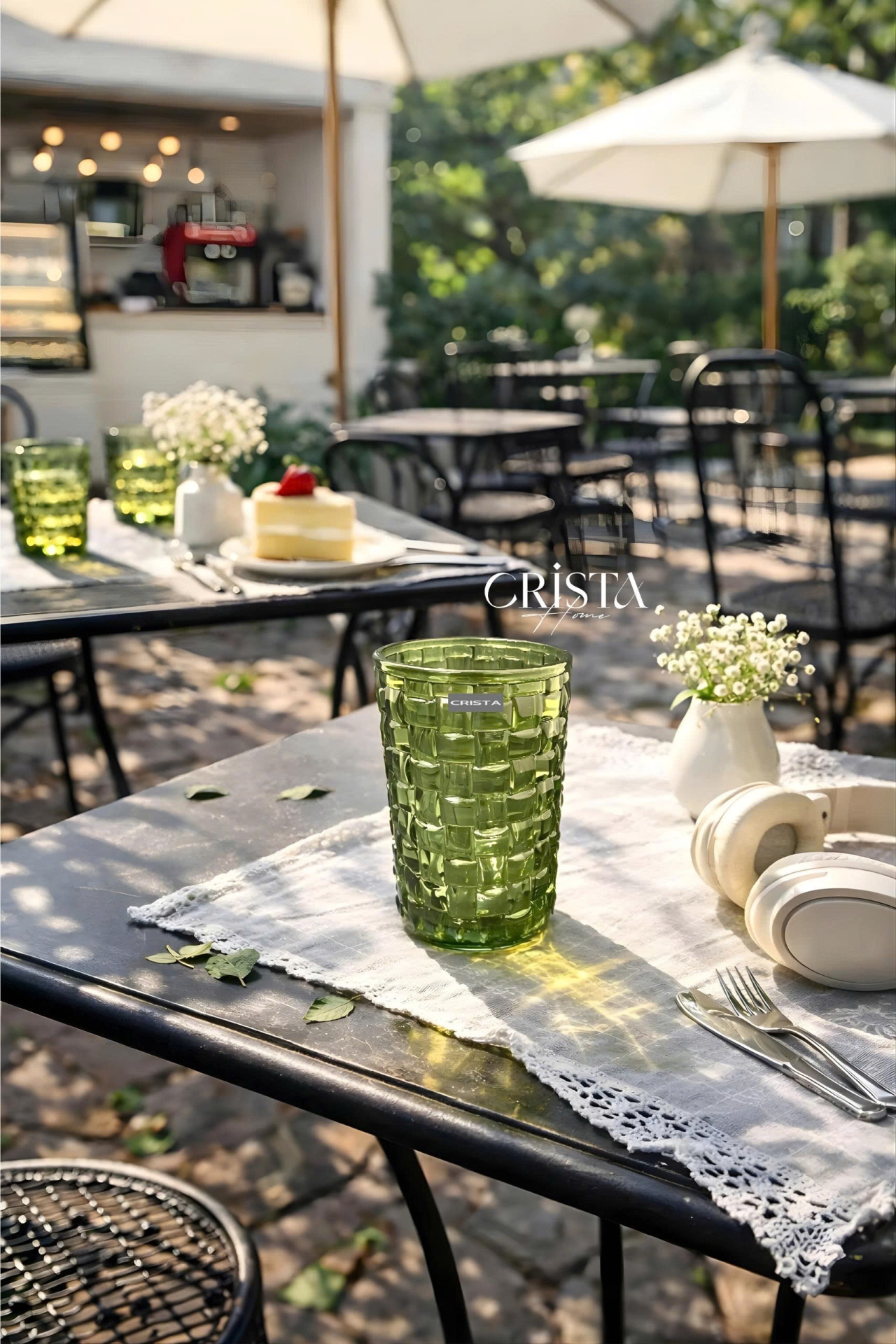 Bộ 6 Cốc Thủy Tinh Cao CRISTA HOME Màu Xanh Lá Vân Caro 350ml (2/9)