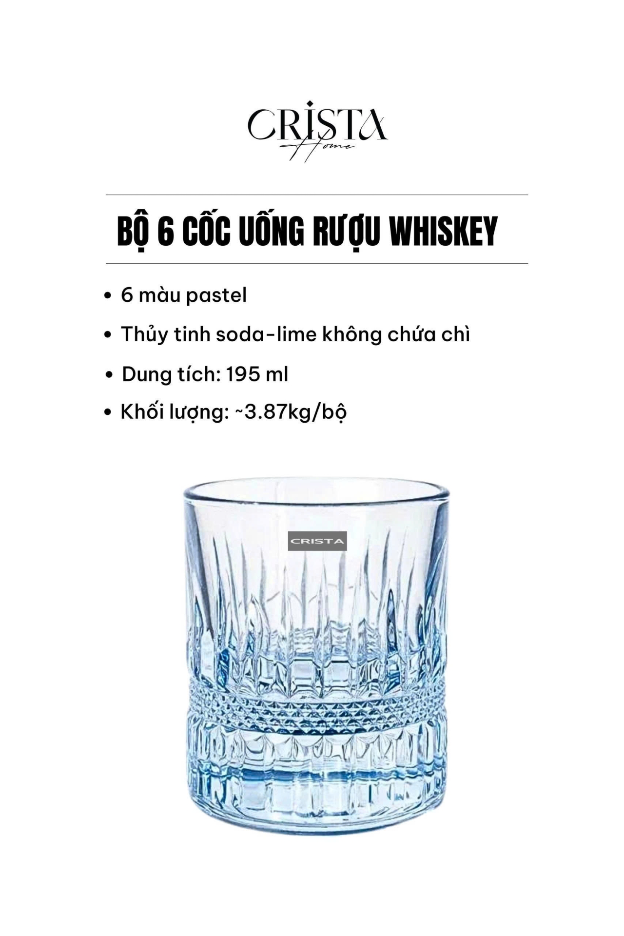 Bộ 6 cốc rượu thủy tinh Crista Home 195ml — Mix màu (16/16)