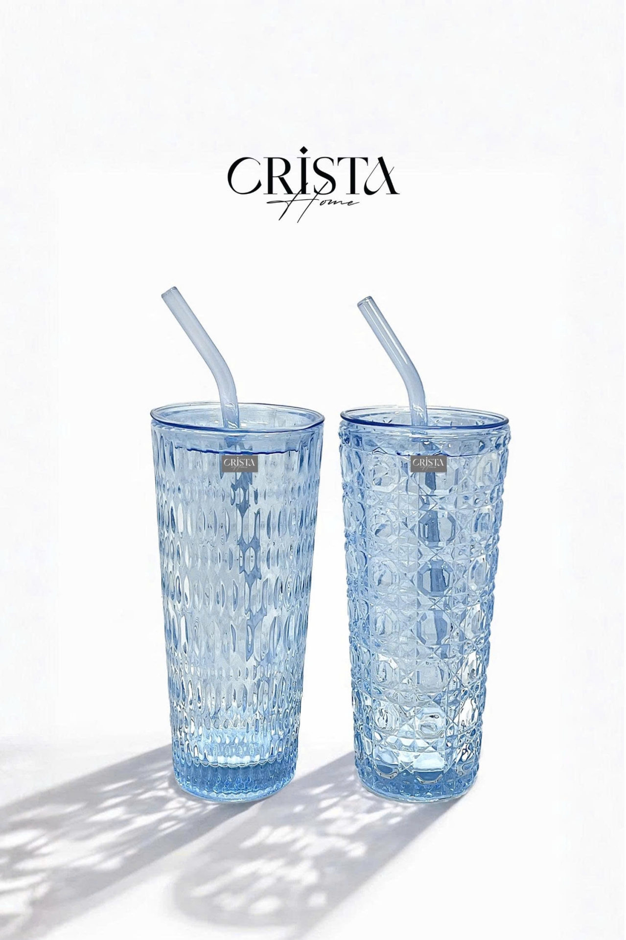 BỘ 2 CỐC THỦY TINH KÈM ỐNG HÚT - 5 Màu, 500ML CRISTA HOME — Xanh dương (3/17)