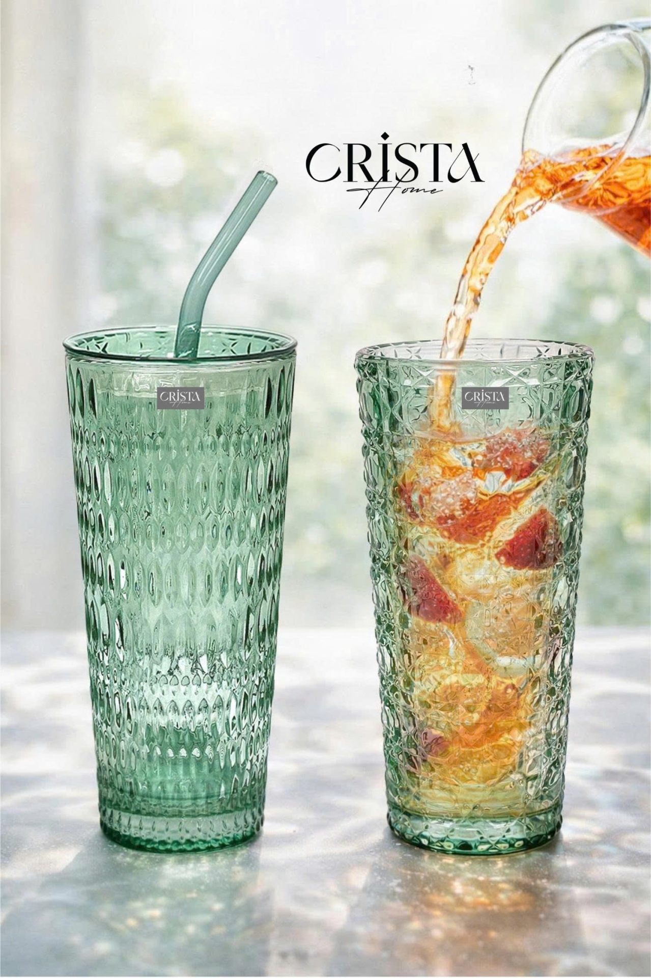 BỘ 2 CỐC THỦY TINH KÈM ỐNG HÚT - 5 Màu, 500ML CRISTA HOME — Xanh dương (6/17)