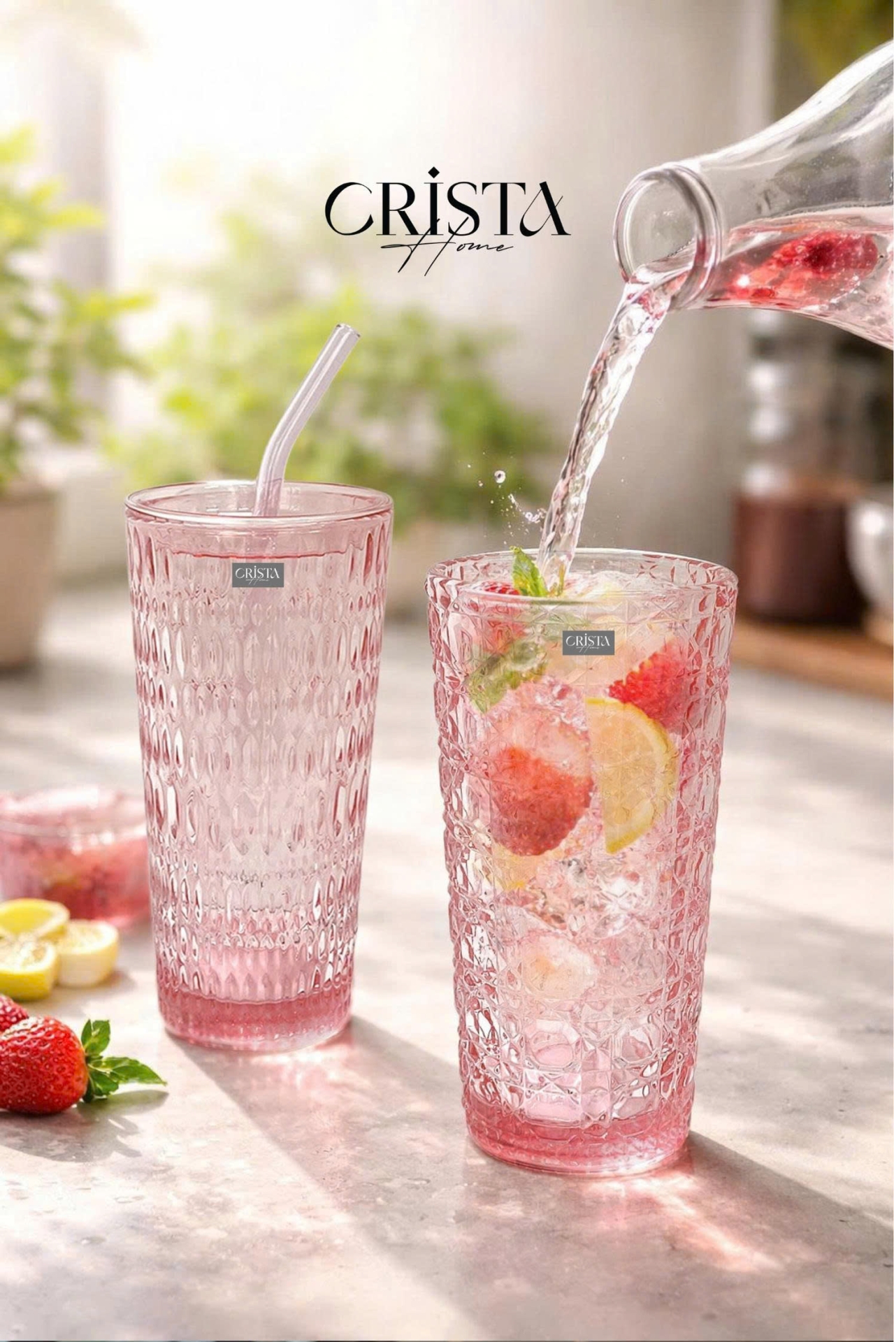 BỘ 2 CỐC THỦY TINH KÈM ỐNG HÚT - 5 Màu, 500ML CRISTA HOME — Xanh dương (7/17)