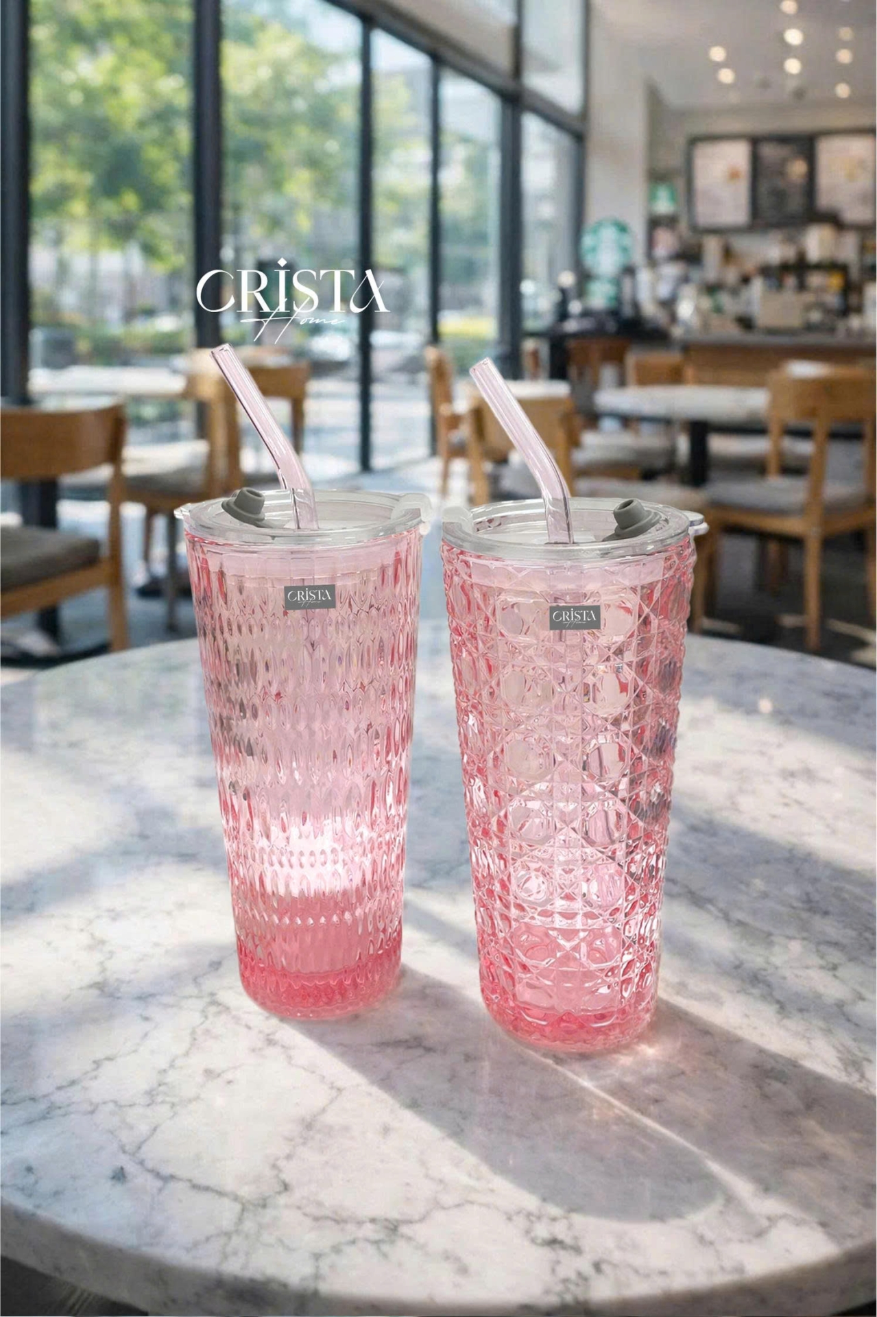 BỘ 2 CỐC THỦY TINH KÈM ỐNG HÚT - 5 Màu, 500ML CRISTA HOME — Xanh dương (8/17)