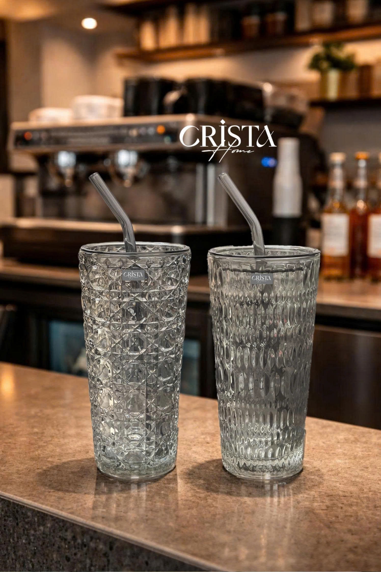 BỘ 2 CỐC THỦY TINH KÈM ỐNG HÚT - 5 Màu, 500ML CRISTA HOME — Xanh dương (14/17)