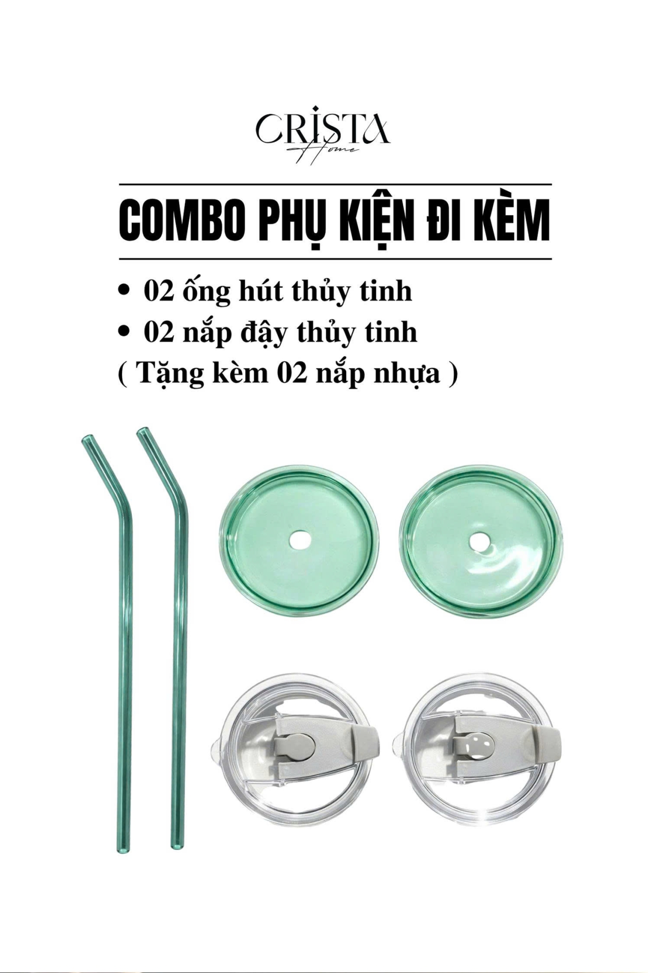 BỘ 2 CỐC THỦY TINH KÈM ỐNG HÚT - 5 Màu, 500ML CRISTA HOME — Xanh dương (16/17)