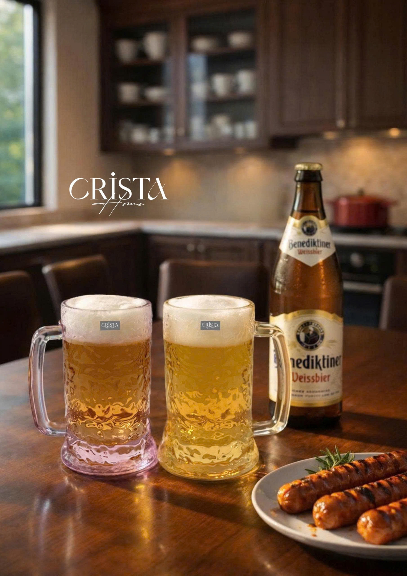 Bộ 6 Cốc Bia Thủy Tinh Vân Sóng Nước Có Quai - 420ML CRISTA HOME — Mix Màu (2/13)