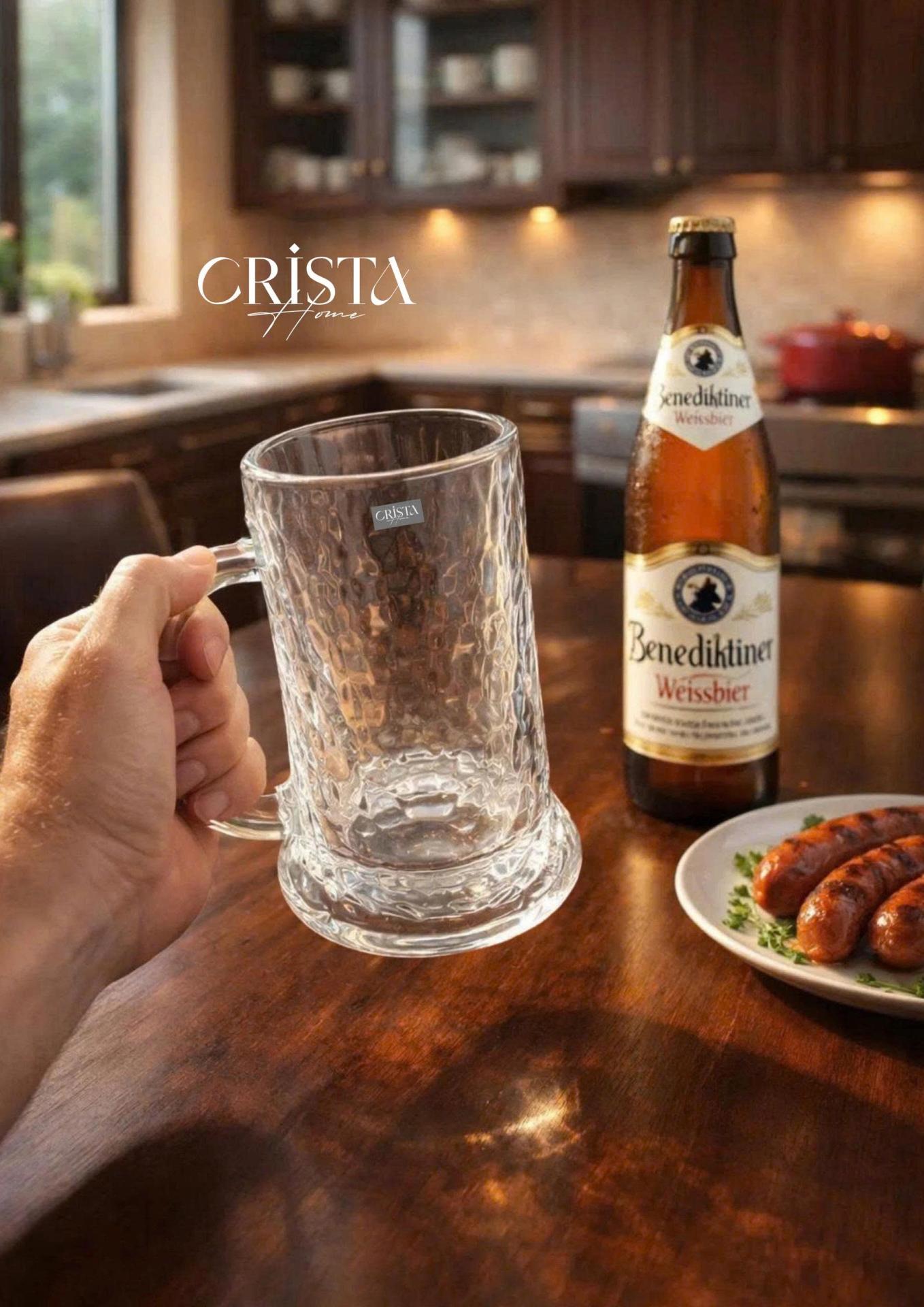 Bộ 6 Cốc Bia Thủy Tinh Vân Sóng Nước Có Quai - 420ML CRISTA HOME — Mix Màu (8/13)