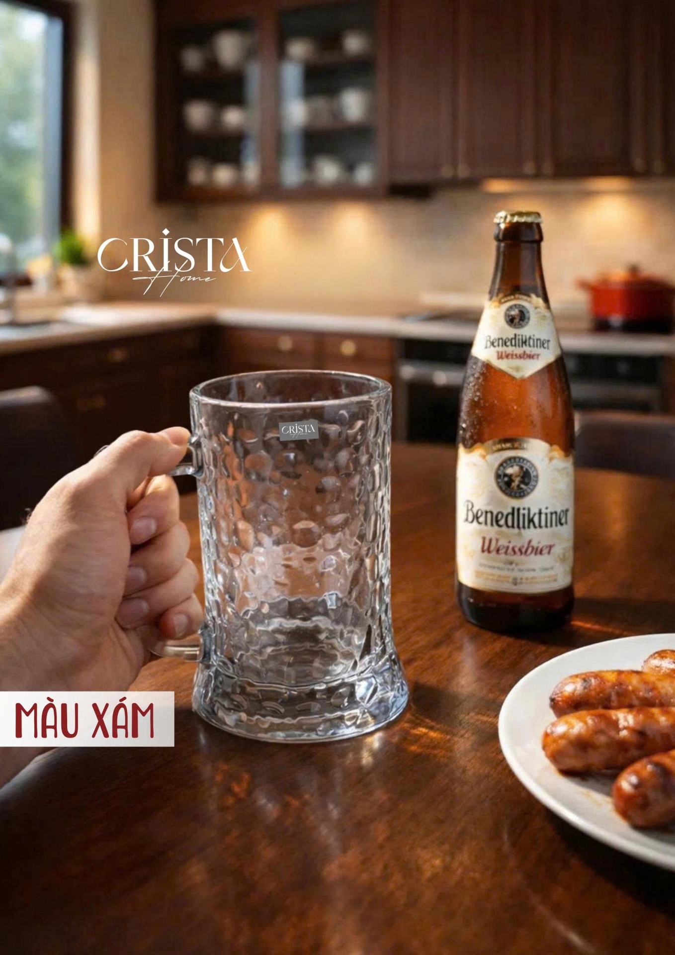 Bộ 6 Cốc Bia Thủy Tinh Vân Sóng Nước Có Quai - 420ML CRISTA HOME — Mix Màu (10/13)