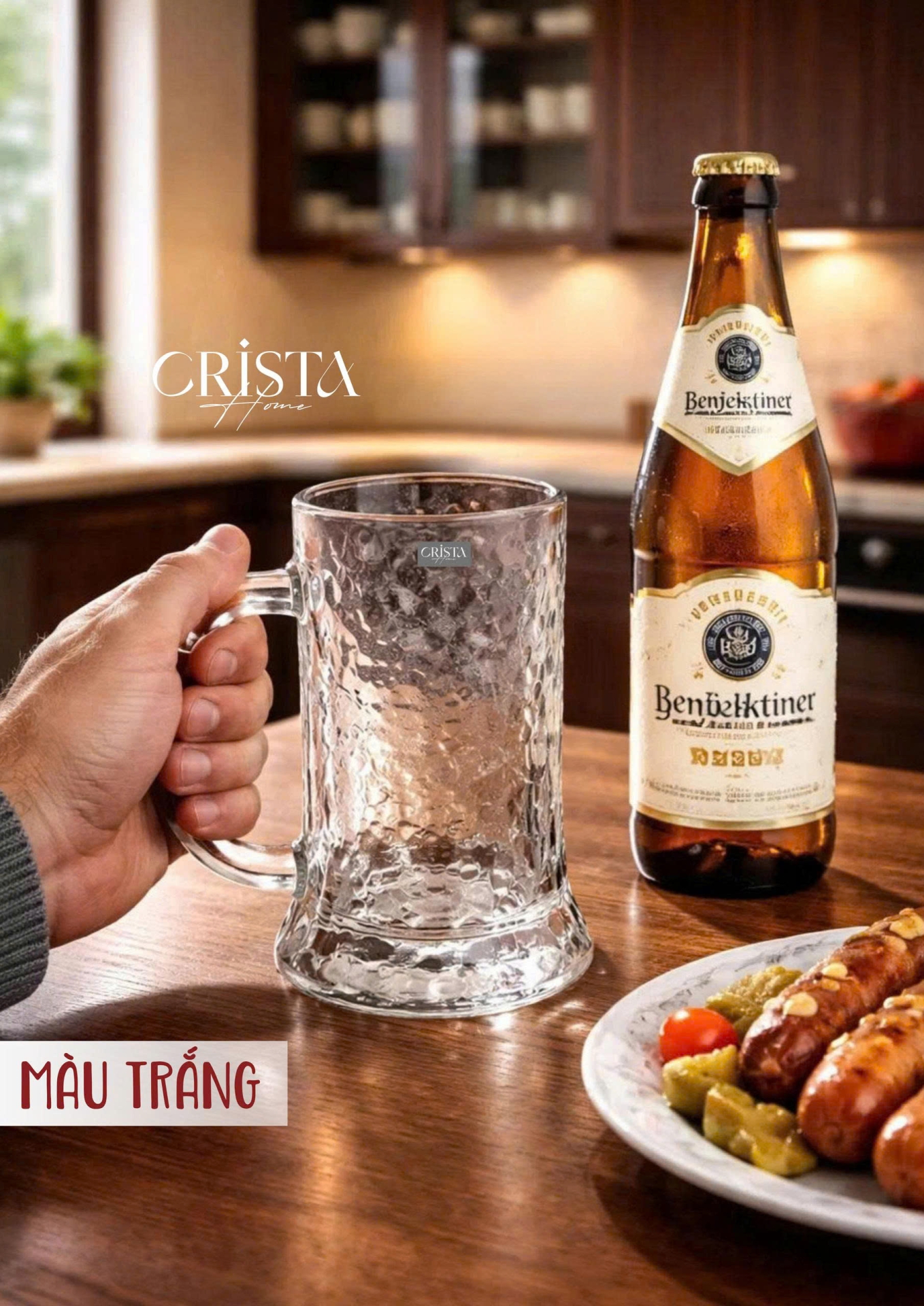 Bộ 6 Cốc Bia Thủy Tinh Vân Sóng Nước Có Quai - 420ML CRISTA HOME — Mix Màu (11/13)