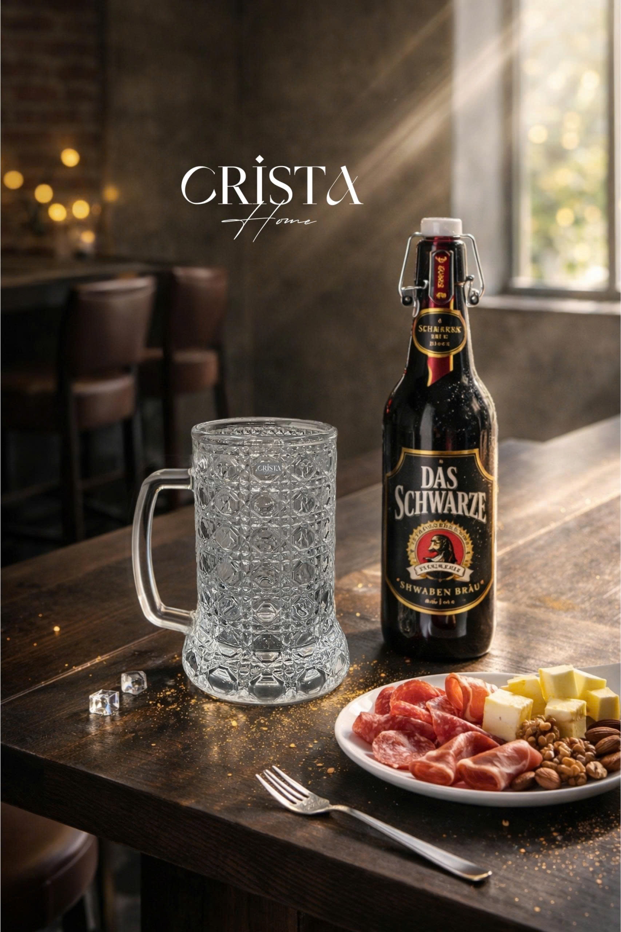 Bộ 6 Cốc Bia Thủy Tinh Vân Pha Lê Có Quai - 420ML CRISTA HOME — Màu Trắng (3/17)