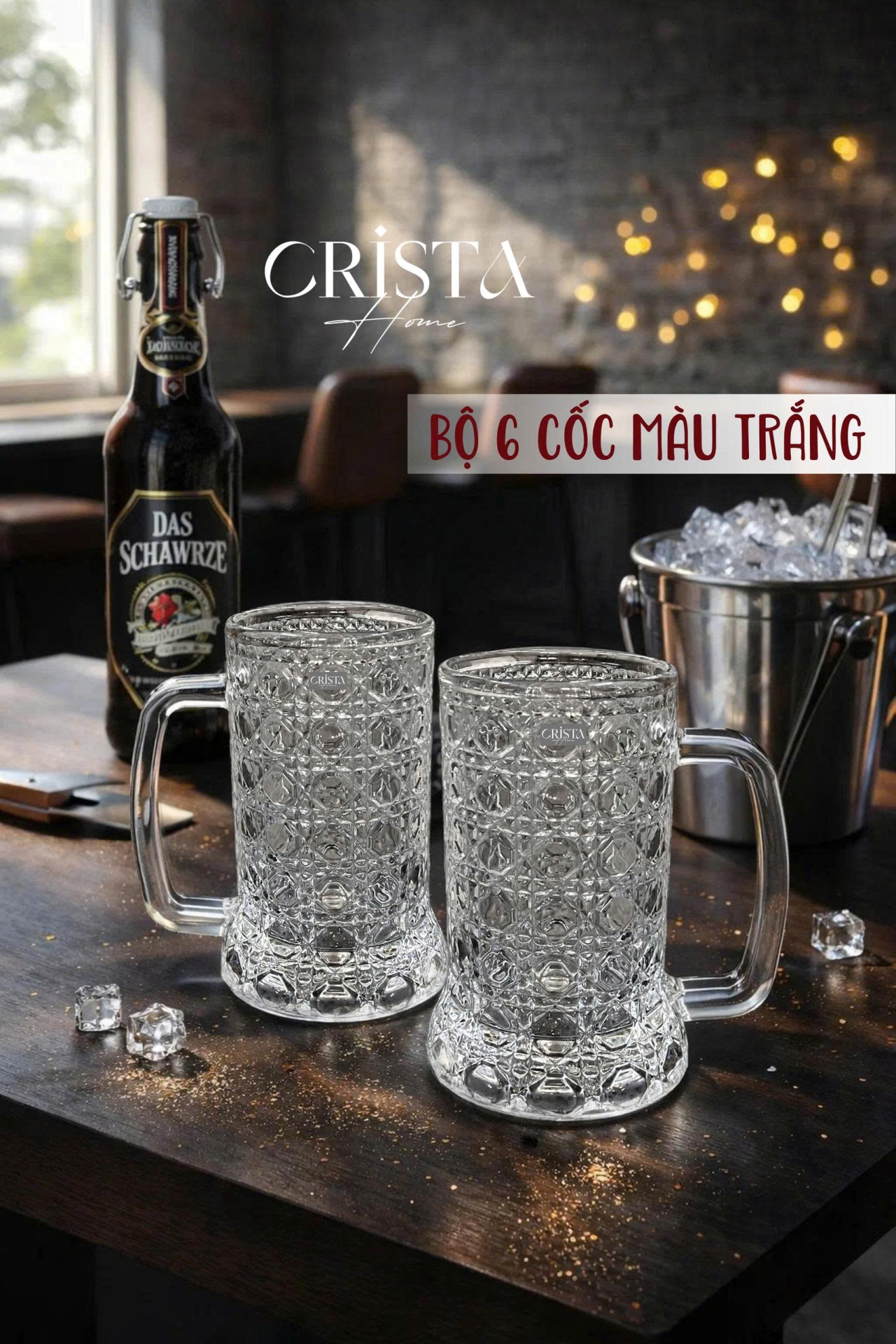 Bộ 6 Cốc Bia Thủy Tinh Vân Pha Lê Có Quai - 420ML CRISTA HOME — Màu Trắng (5/17)
