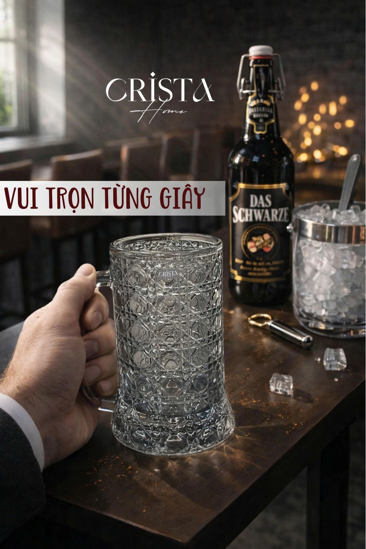 Bộ 6 Cốc Bia Thủy Tinh Vân Pha Lê Có Quai - 420ML CRISTA HOME — Màu Trắng (6/17)