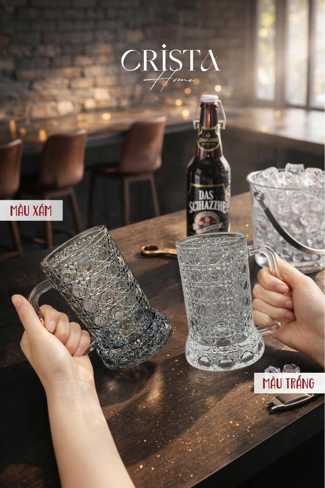 Bộ 6 Cốc Bia Thủy Tinh Vân Pha Lê Có Quai - 420ML CRISTA HOME — Màu Trắng (8/17)