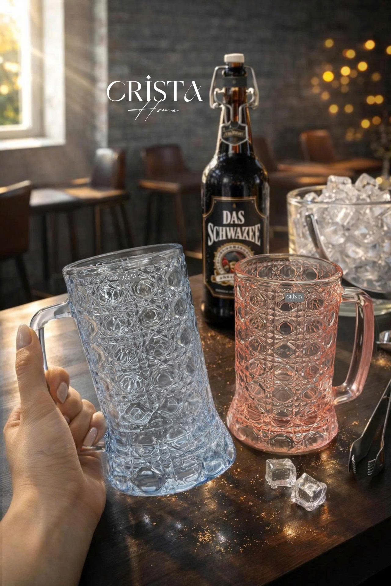 Bộ 6 Cốc Bia Thủy Tinh Vân Pha Lê Có Quai - 420ML CRISTA HOME — Màu Trắng (12/17)