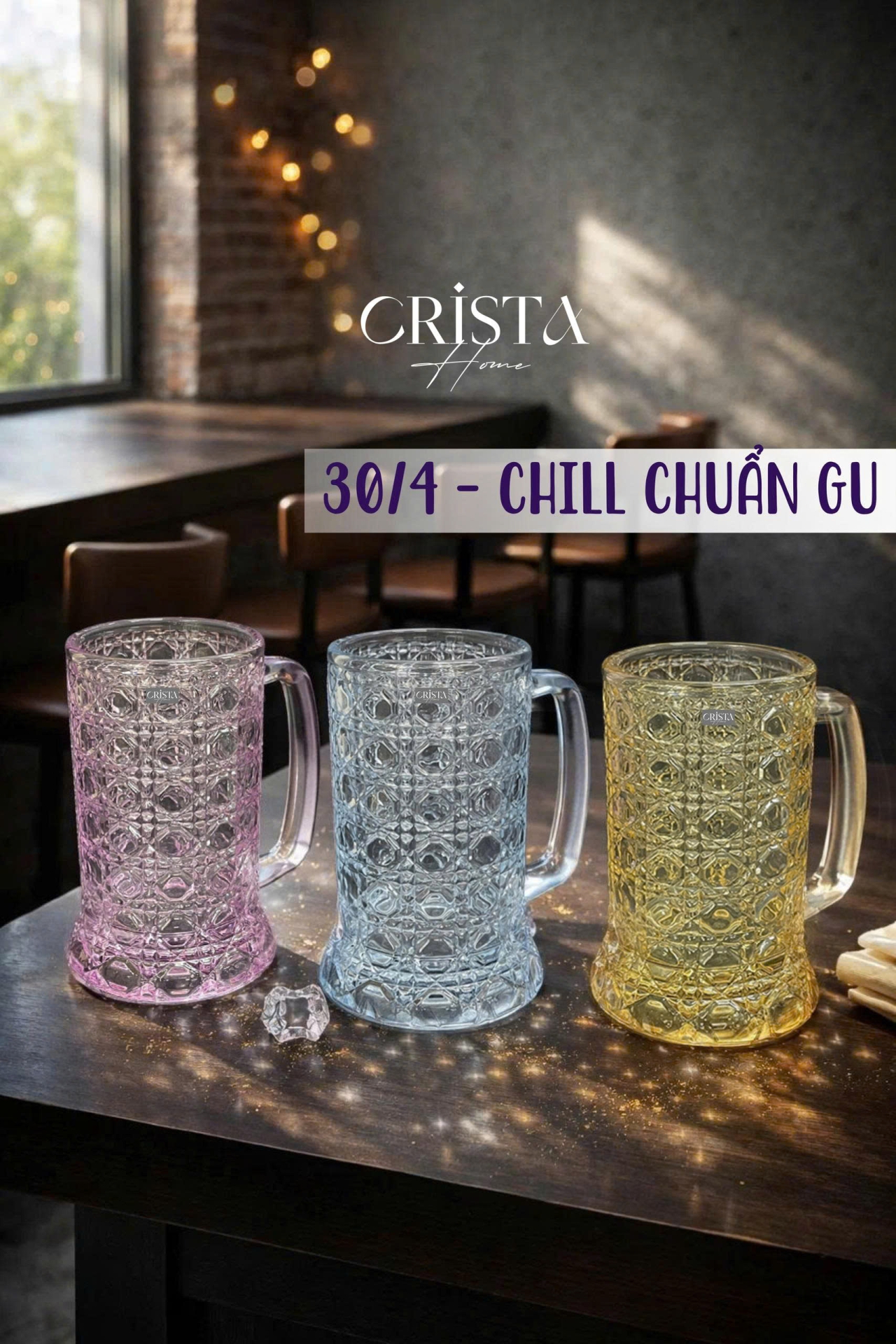 Bộ 6 Cốc Bia Thủy Tinh Vân Pha Lê Có Quai - 420ML CRISTA HOME — Màu Trắng (13/17)