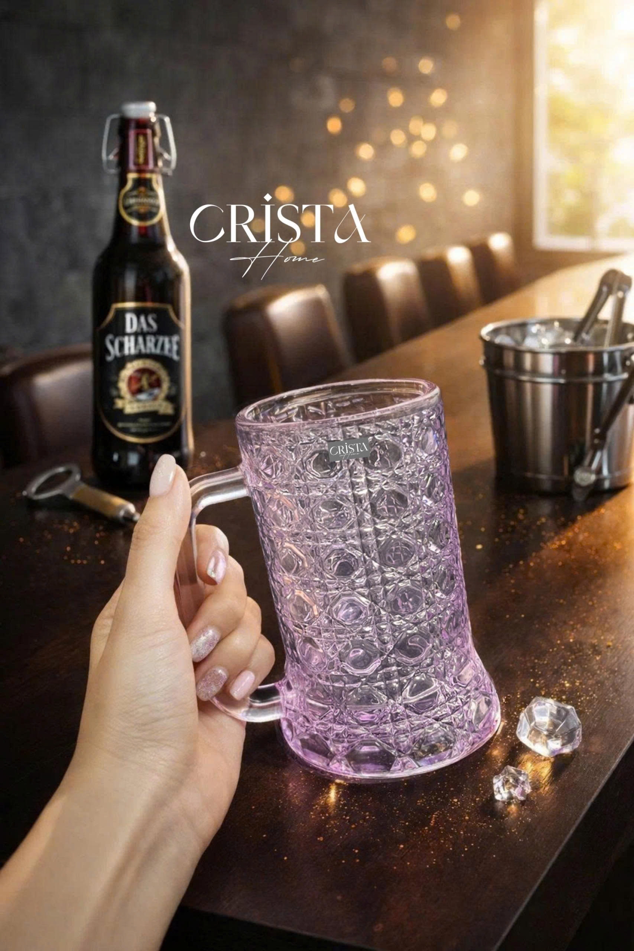 Bộ 6 Cốc Bia Thủy Tinh Vân Pha Lê Có Quai - 420ML CRISTA HOME — Màu Trắng (17/17)
