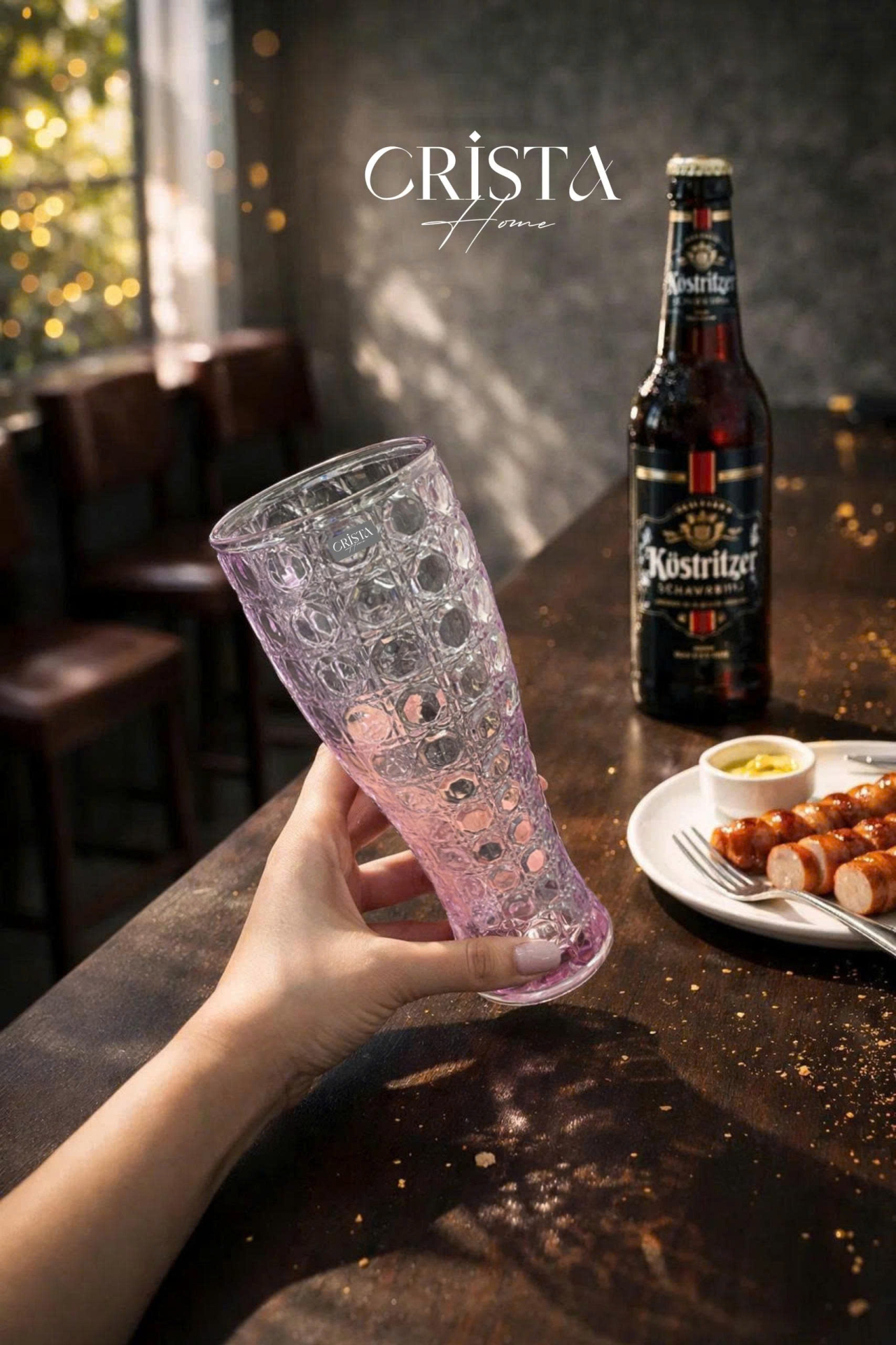 BỘ 6 LY BIA THỦY TINH VÂN PHA LÊ  - 440ML CRISTA HOME  — Mix màu (2/12)