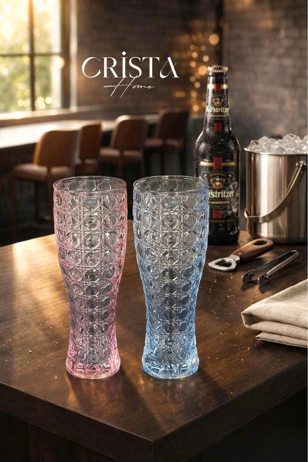 BỘ 6 LY BIA THỦY TINH VÂN PHA LÊ  - 440ML CRISTA HOME  — Mix màu (3/12)