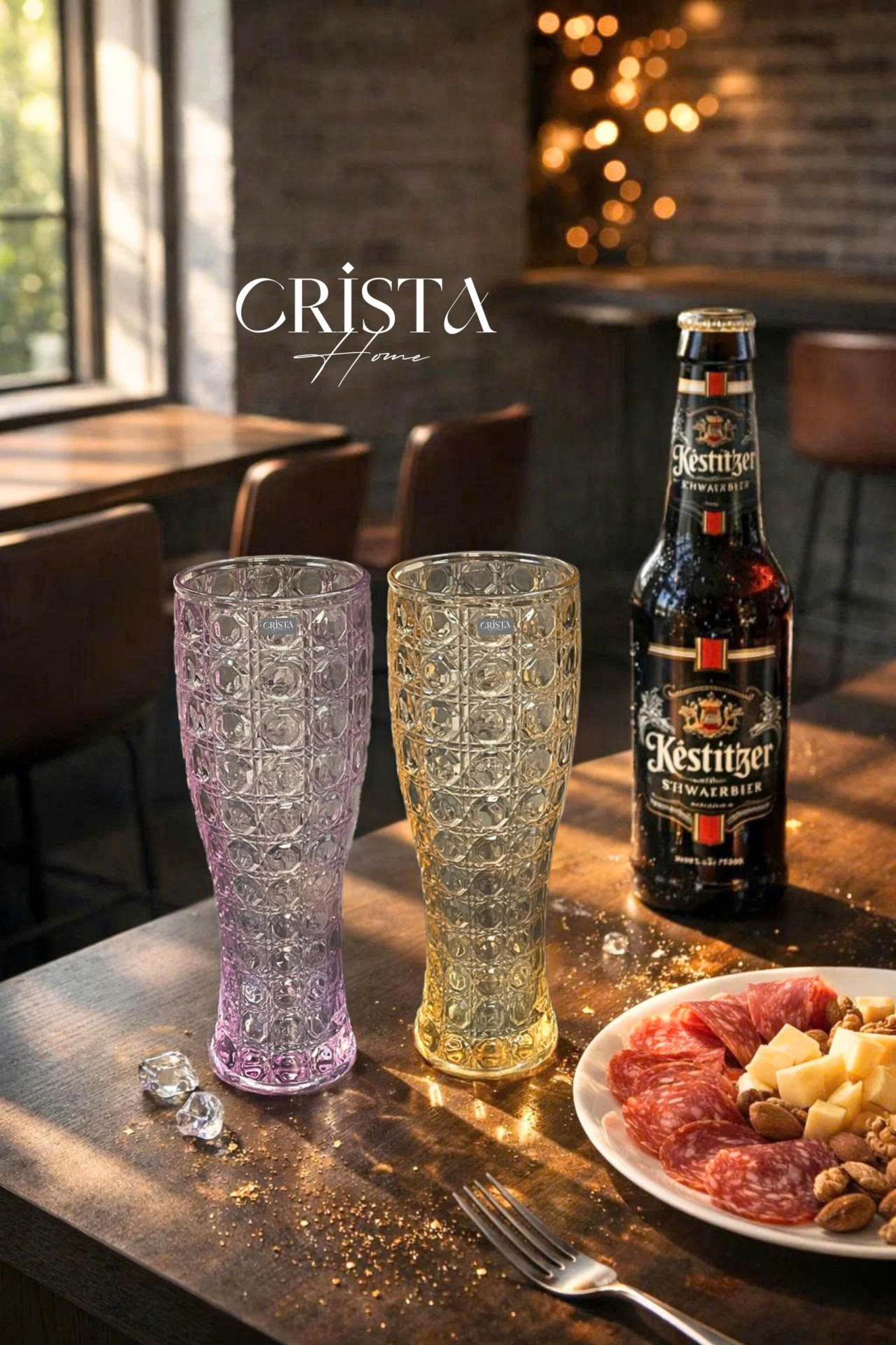 BỘ 6 LY BIA THỦY TINH VÂN PHA LÊ  - 440ML CRISTA HOME  — Mix màu (5/12)