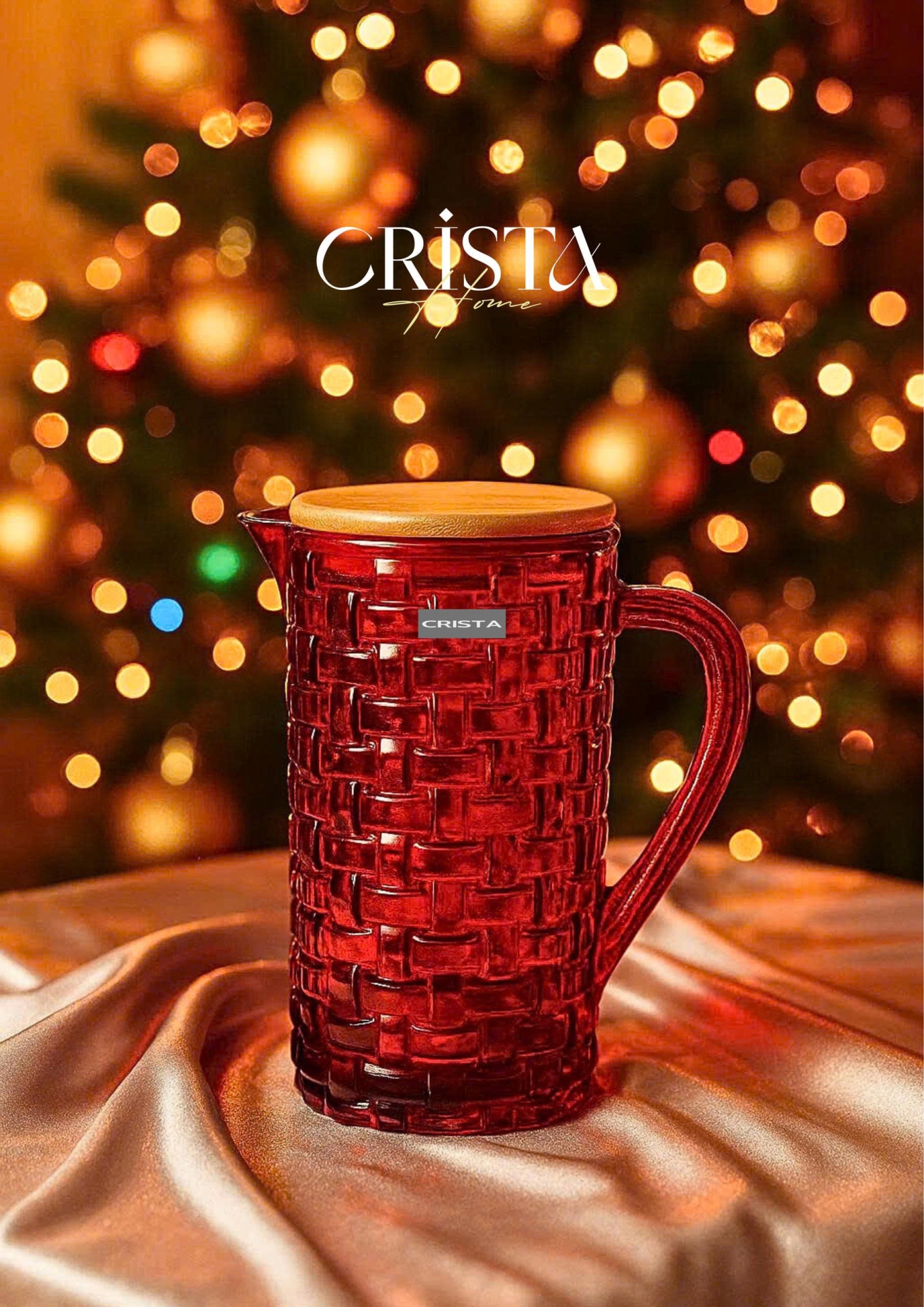 BÌNH THỦY TINH VÂN CARO 1L NẮP TRE - MÀU ĐỎ