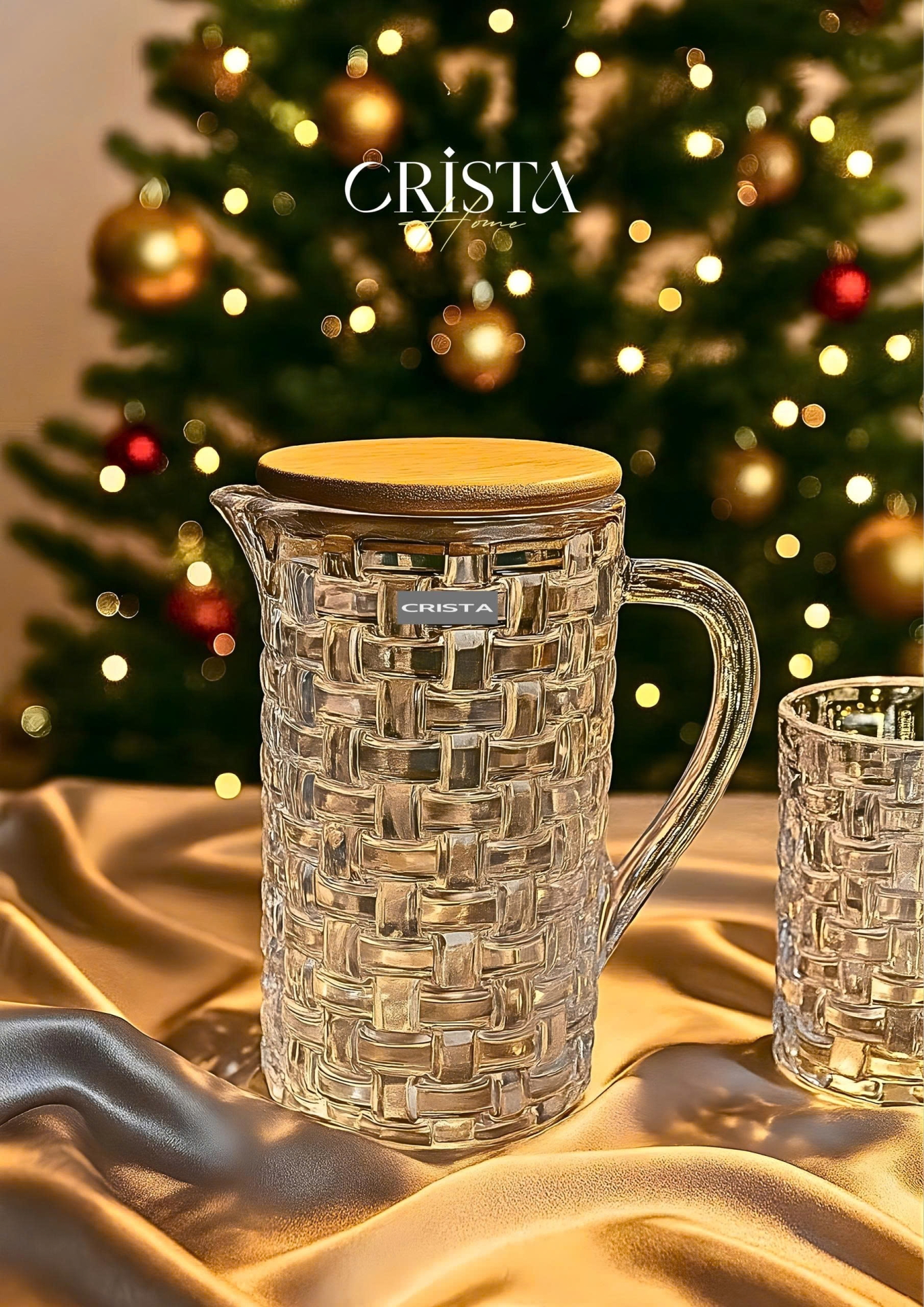 BÌNH THỦY TINH VÂN CARO 1L NẮP TRE - MÀU TRONG SUỐT