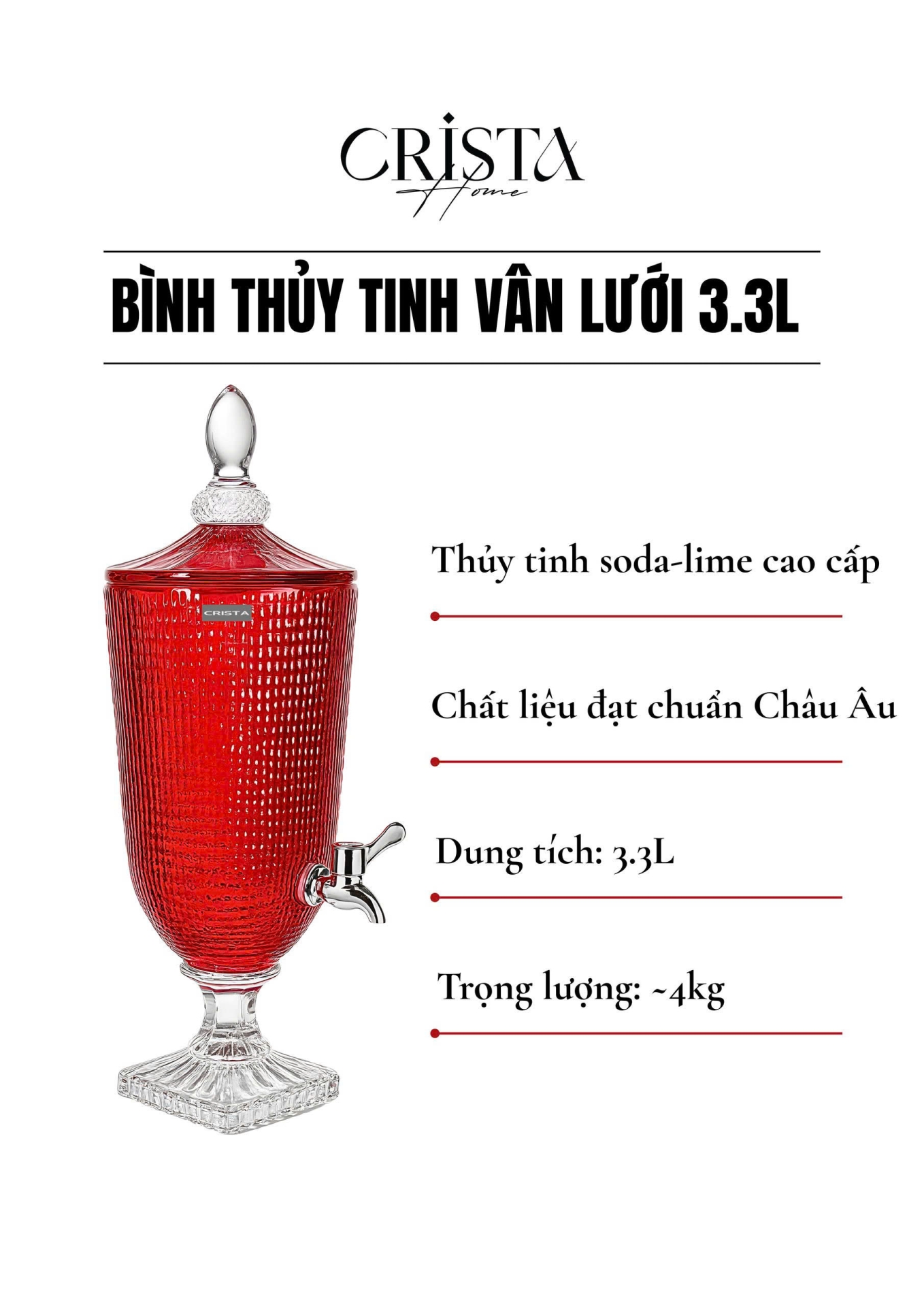 BÌNH THỦY TINH VÂN LƯỚI 3.3L - MÀU ĐỎ (7/8)