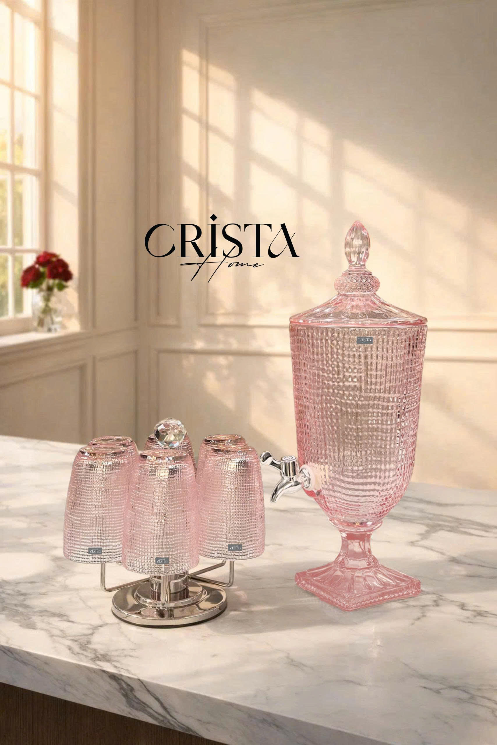 BÌNH THỦY TINH VÂN LƯỚI 3.3L MÀU HỒNG