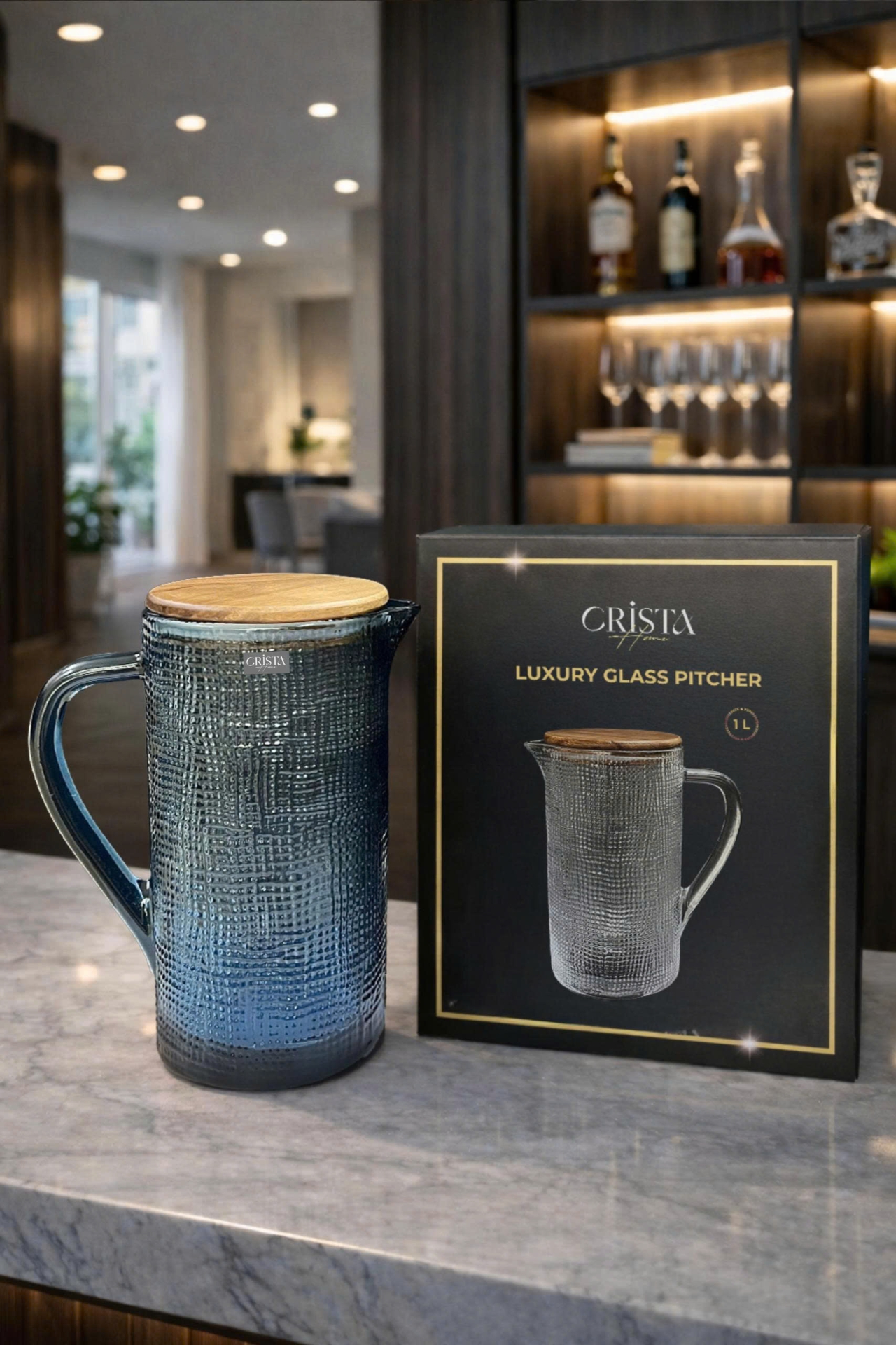 BÌNH THỦY TINH VÂN LƯỚI DẬP NỔI 1L XANH DƯƠNG