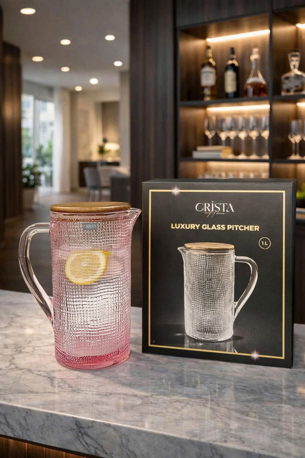 BÌNH THỦY TINH VÂN LƯỚI DẬP NỔI 1L MÀU HỒNG (2/3)