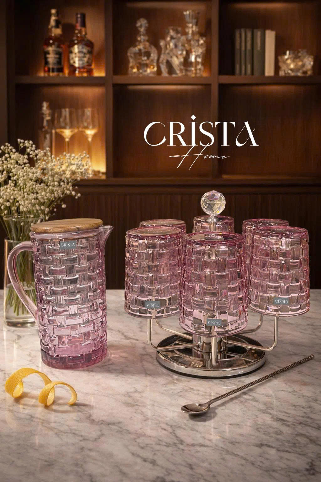 Bình Thủy Tinh Nắp Gỗ 1L - 6 Màu- Vân Caro CRISTA HOME 