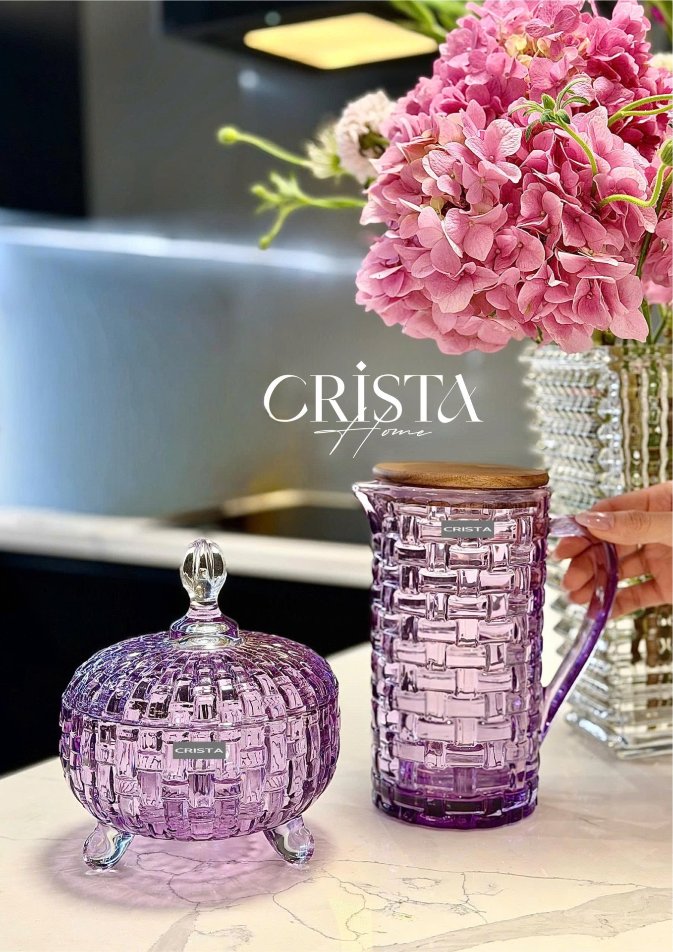 Bình Thủy Tinh Nắp Gỗ 1L - 6 Màu- Vân Caro CRISTA HOME  — MÀU TÍM (4/30)