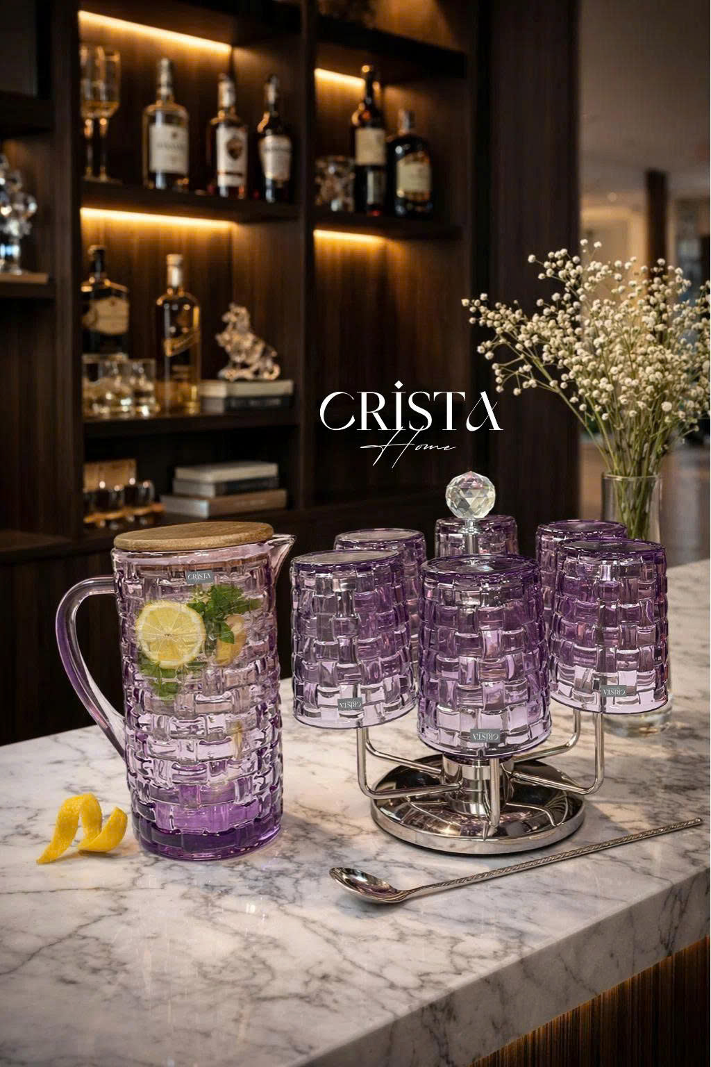 Bình Thủy Tinh Nắp Gỗ 1L - 6 Màu- Vân Caro CRISTA HOME  — MÀU TÍM (6/30)