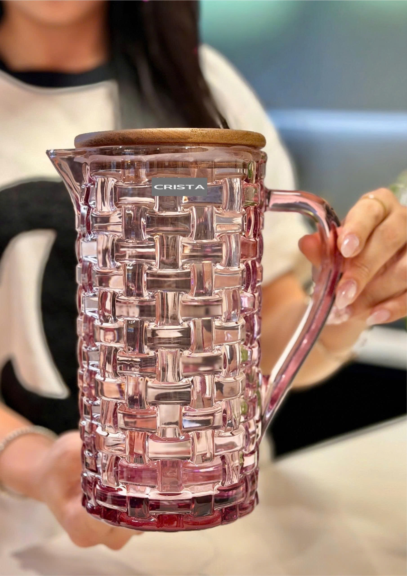 Bình Thủy Tinh Nắp Gỗ 1L - 6 Màu- Vân Caro CRISTA HOME  — MÀU TÍM (8/30)