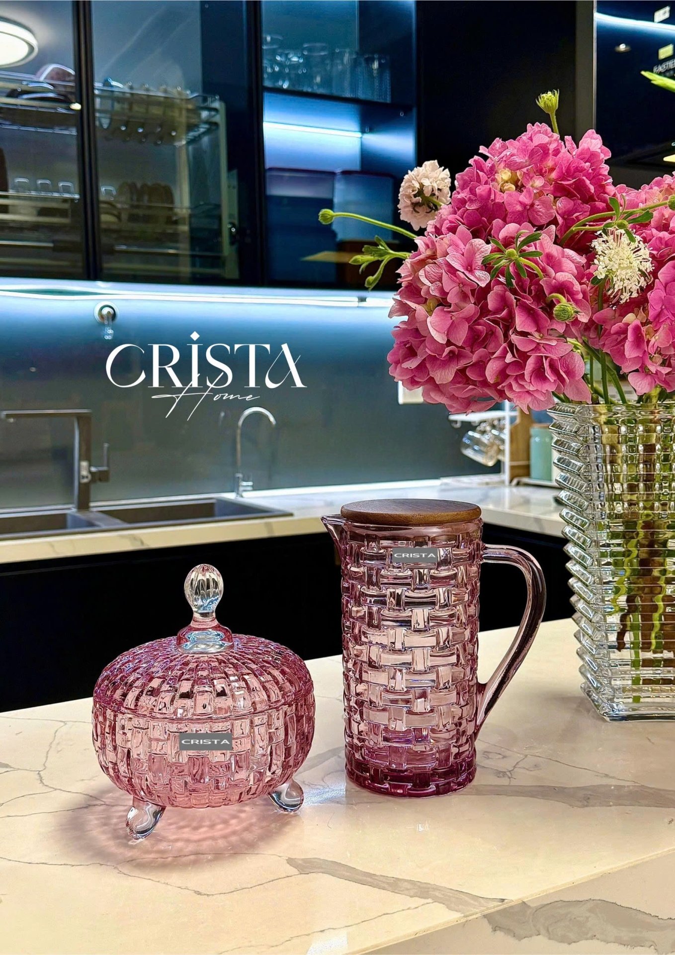 Bình Thủy Tinh Nắp Gỗ 1L - 6 Màu- Vân Caro CRISTA HOME  — MÀU TÍM (9/30)