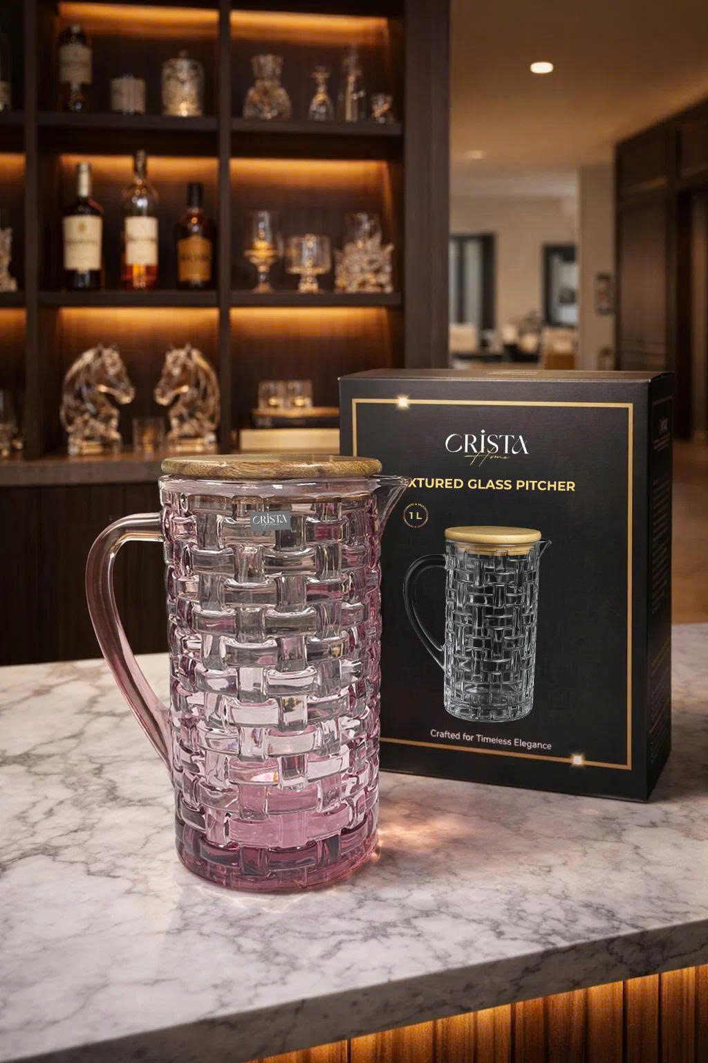 Bình Thủy Tinh Nắp Gỗ 1L - 6 Màu- Vân Caro CRISTA HOME  — MÀU TÍM (10/30)