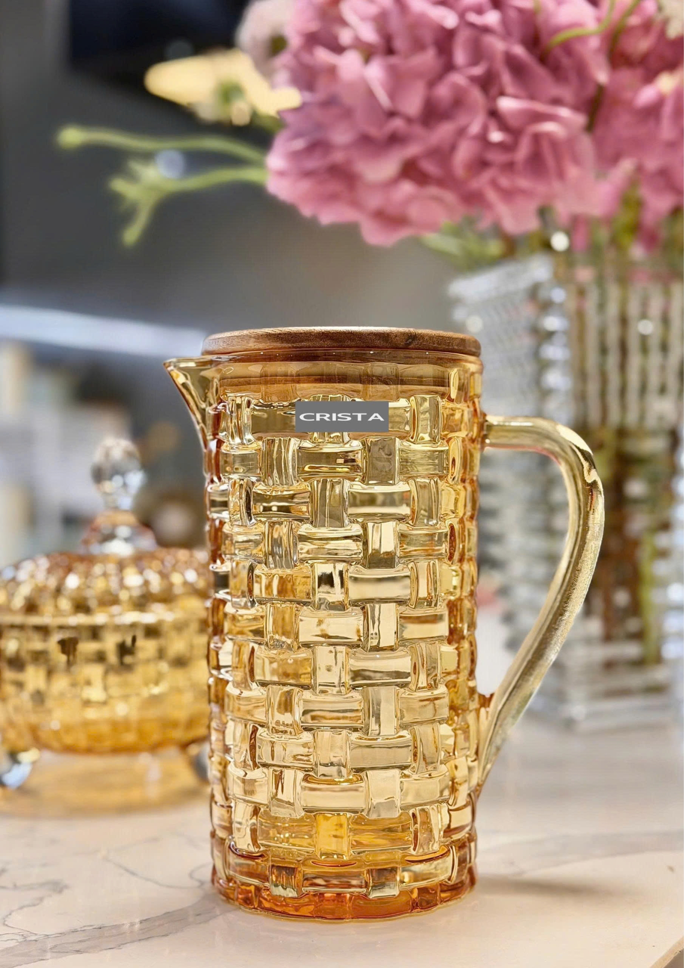 Bình Thủy Tinh Nắp Gỗ 1L - 6 Màu- Vân Caro CRISTA HOME  — MÀU TÍM (12/30)