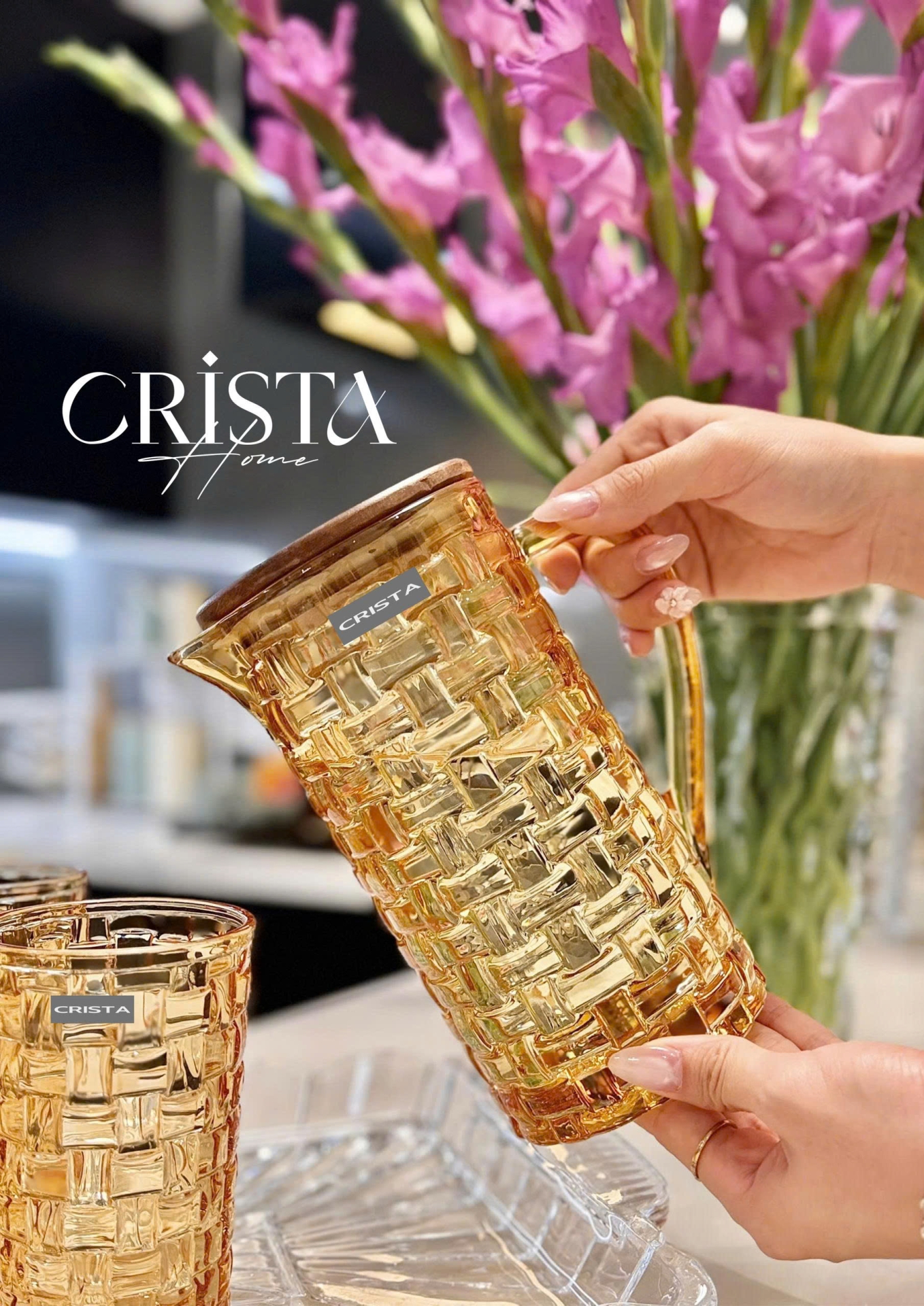 Bình Thủy Tinh Nắp Gỗ 1L - 6 Màu- Vân Caro CRISTA HOME  — MÀU TÍM (13/30)