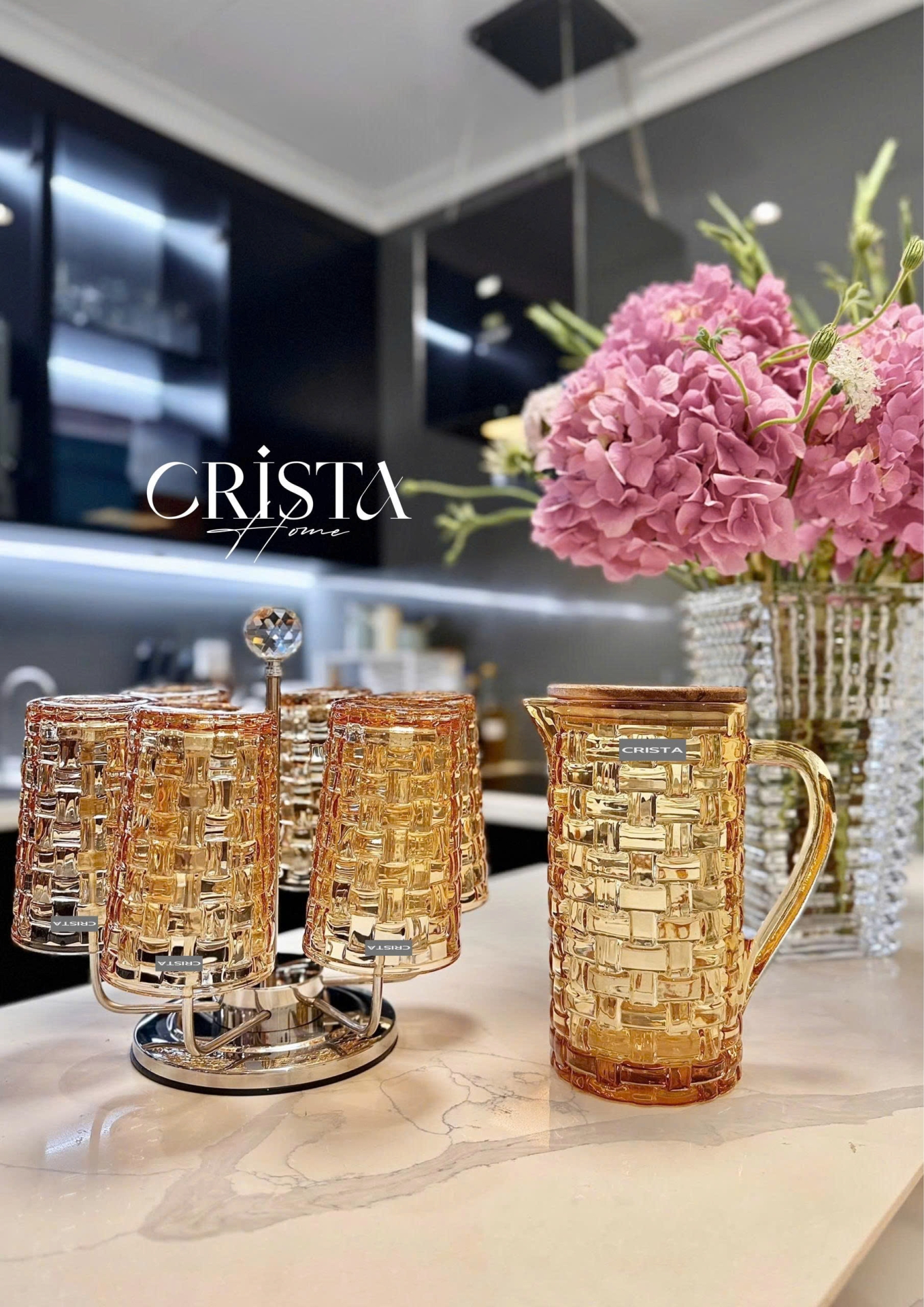 Bình Thủy Tinh Nắp Gỗ 1L - 6 Màu- Vân Caro CRISTA HOME  — MÀU TÍM (14/30)