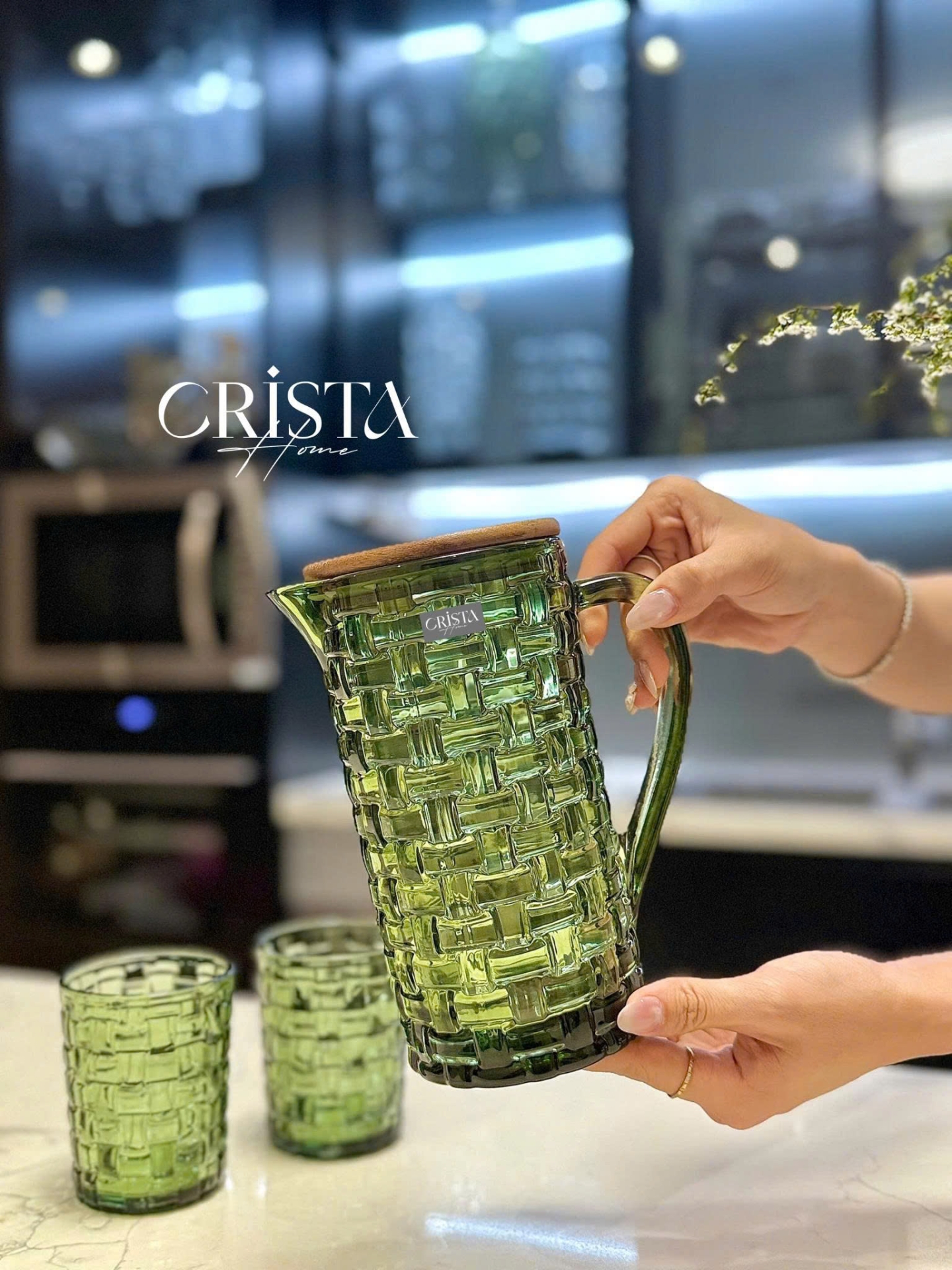 Bình Thủy Tinh Nắp Gỗ 1L - 6 Màu- Vân Caro CRISTA HOME  — MÀU TÍM (19/30)