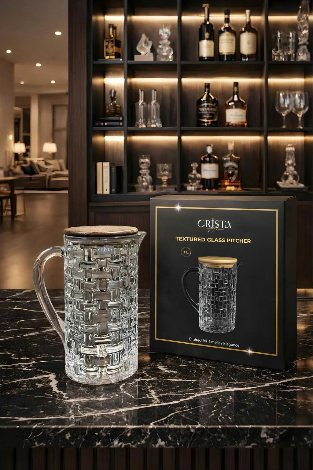 Bình Thủy Tinh Nắp Gỗ 1L - 6 Màu- Vân Caro CRISTA HOME  — MÀU TÍM (28/30)