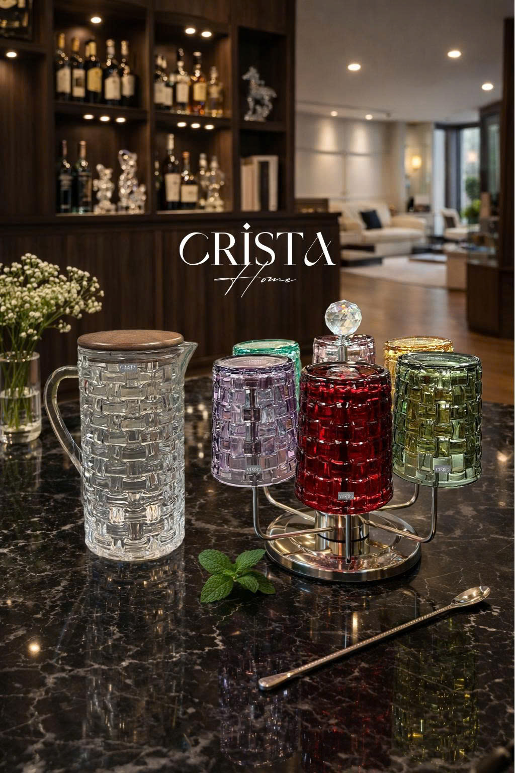 Bình Thủy Tinh Nắp Gỗ 1L - 6 Màu- Vân Caro CRISTA HOME  — MÀU TÍM (29/30)