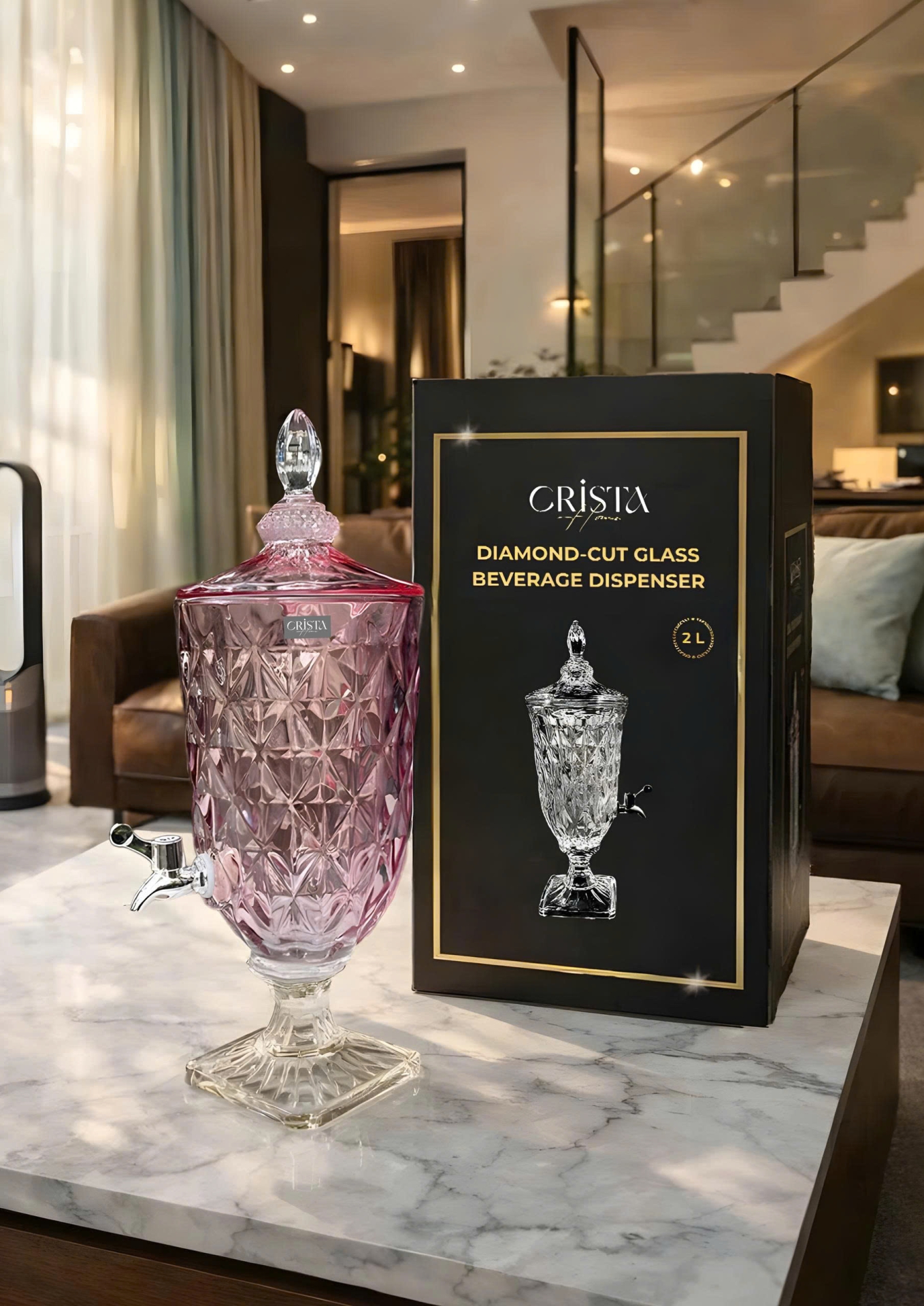 Bình Thủy Tinh Vân Kim Cương Có Vòi 3.3L - 5 Màu CRISTA HOME — MÀU HỒNG (2/20)