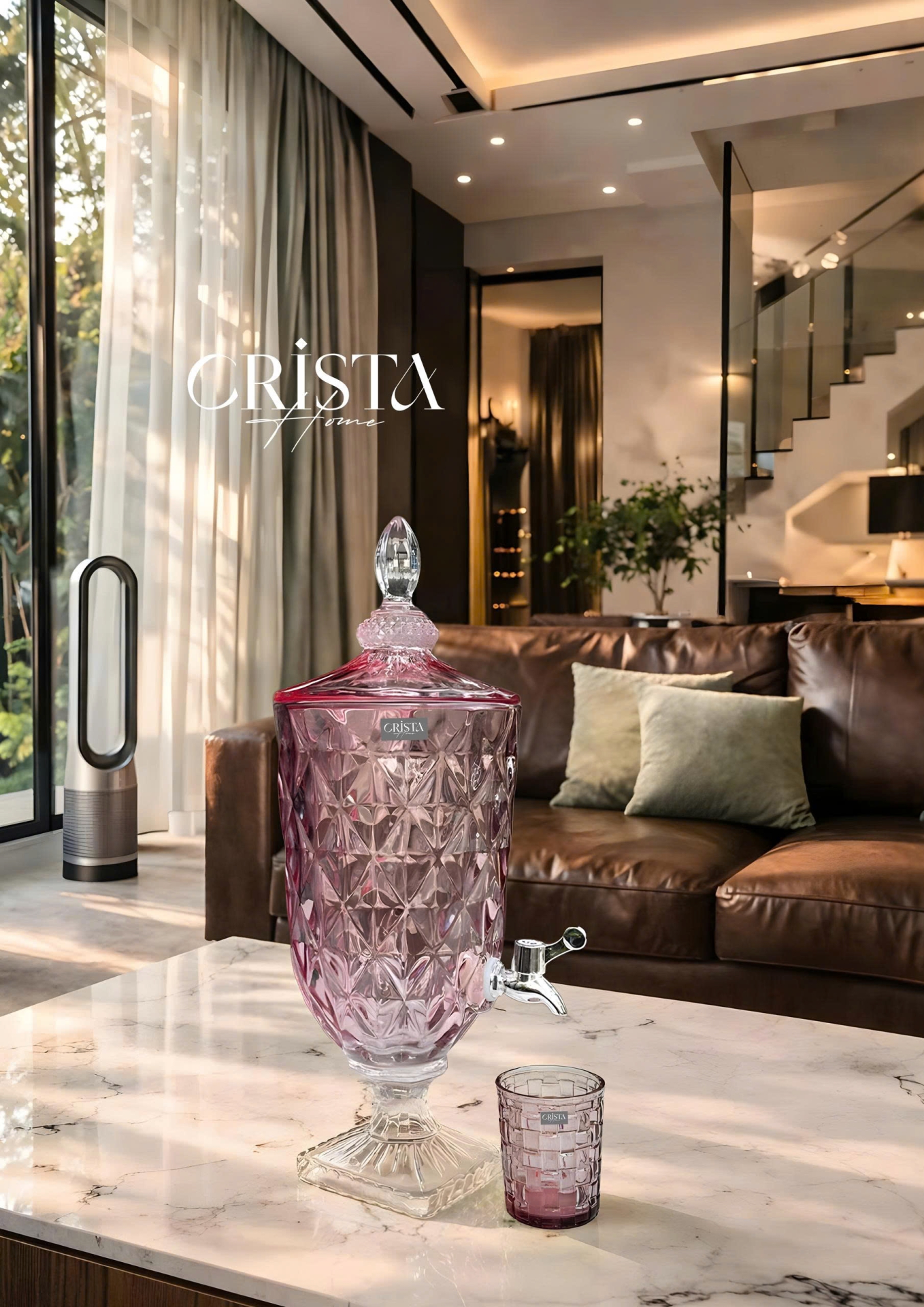 Bình Thủy Tinh Vân Kim Cương Có Vòi 3.3L - 5 Màu CRISTA HOME — MÀU HỒNG (3/20)