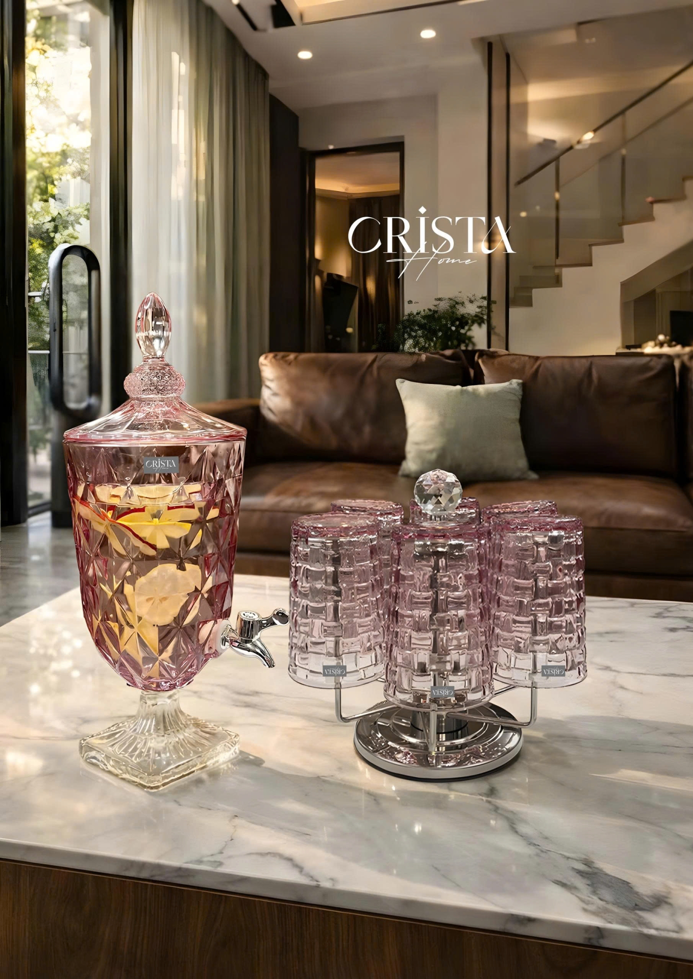 Bình Thủy Tinh Vân Kim Cương Có Vòi 3.3L - 5 Màu CRISTA HOME — MÀU HỒNG (4/20)