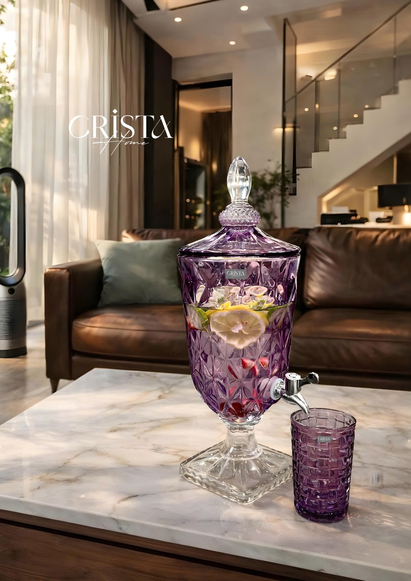 Bình Thủy Tinh Vân Kim Cương Có Vòi 3.3L - 5 Màu CRISTA HOME — MÀU HỒNG (5/20)