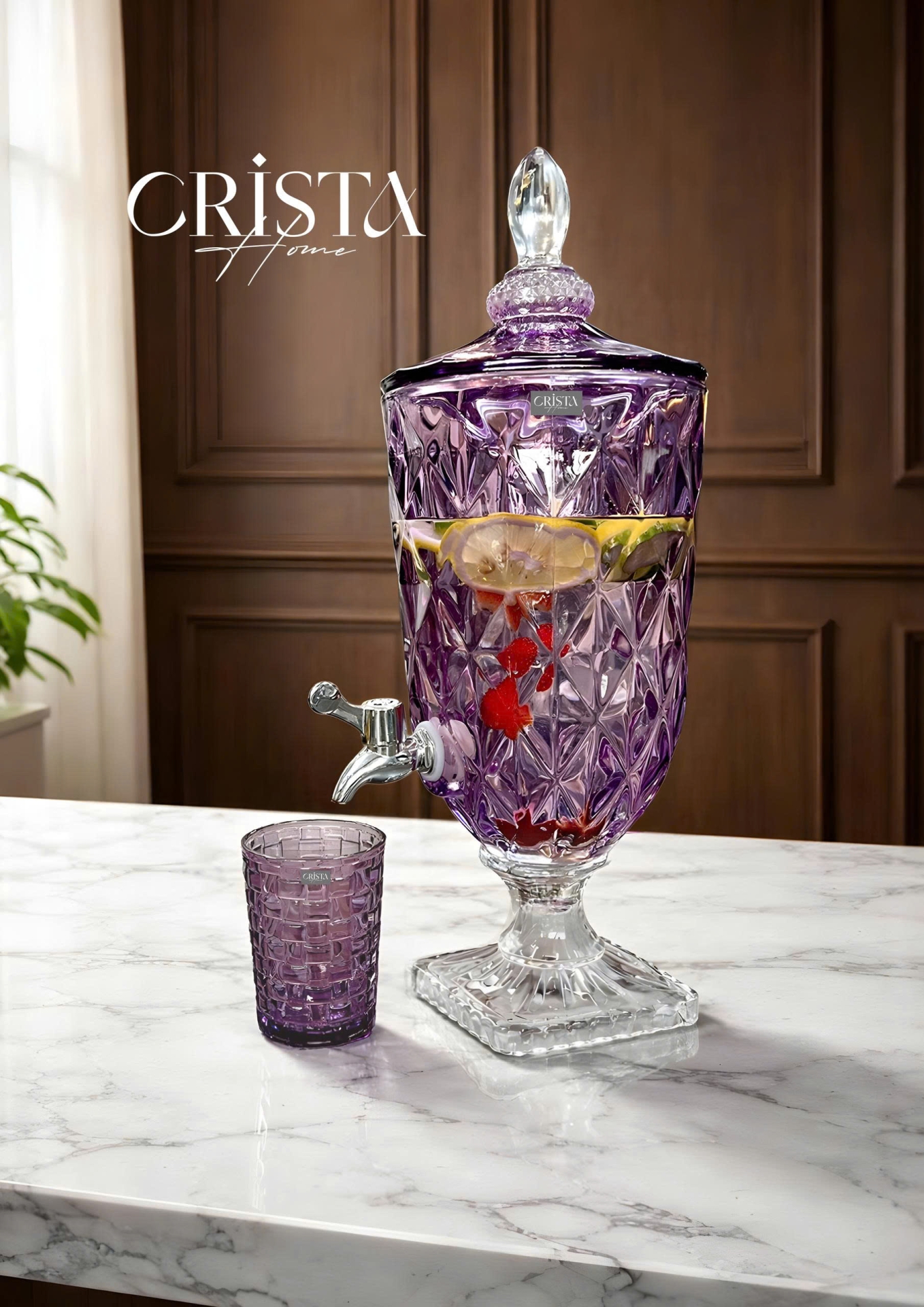 Bình Thủy Tinh Vân Kim Cương Có Vòi 3.3L - 5 Màu CRISTA HOME — MÀU HỒNG (7/20)