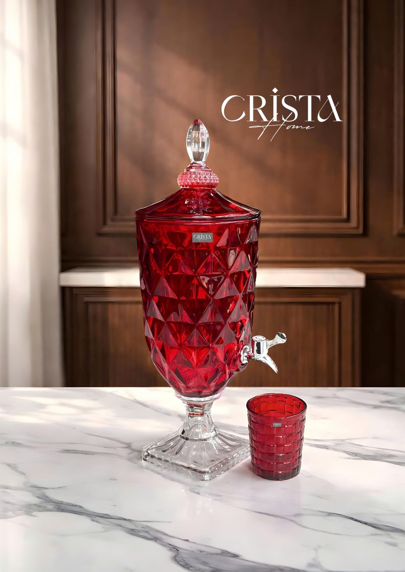 Bình Thủy Tinh Vân Kim Cương Có Vòi 3.3L - 5 Màu CRISTA HOME — MÀU HỒNG (9/20)