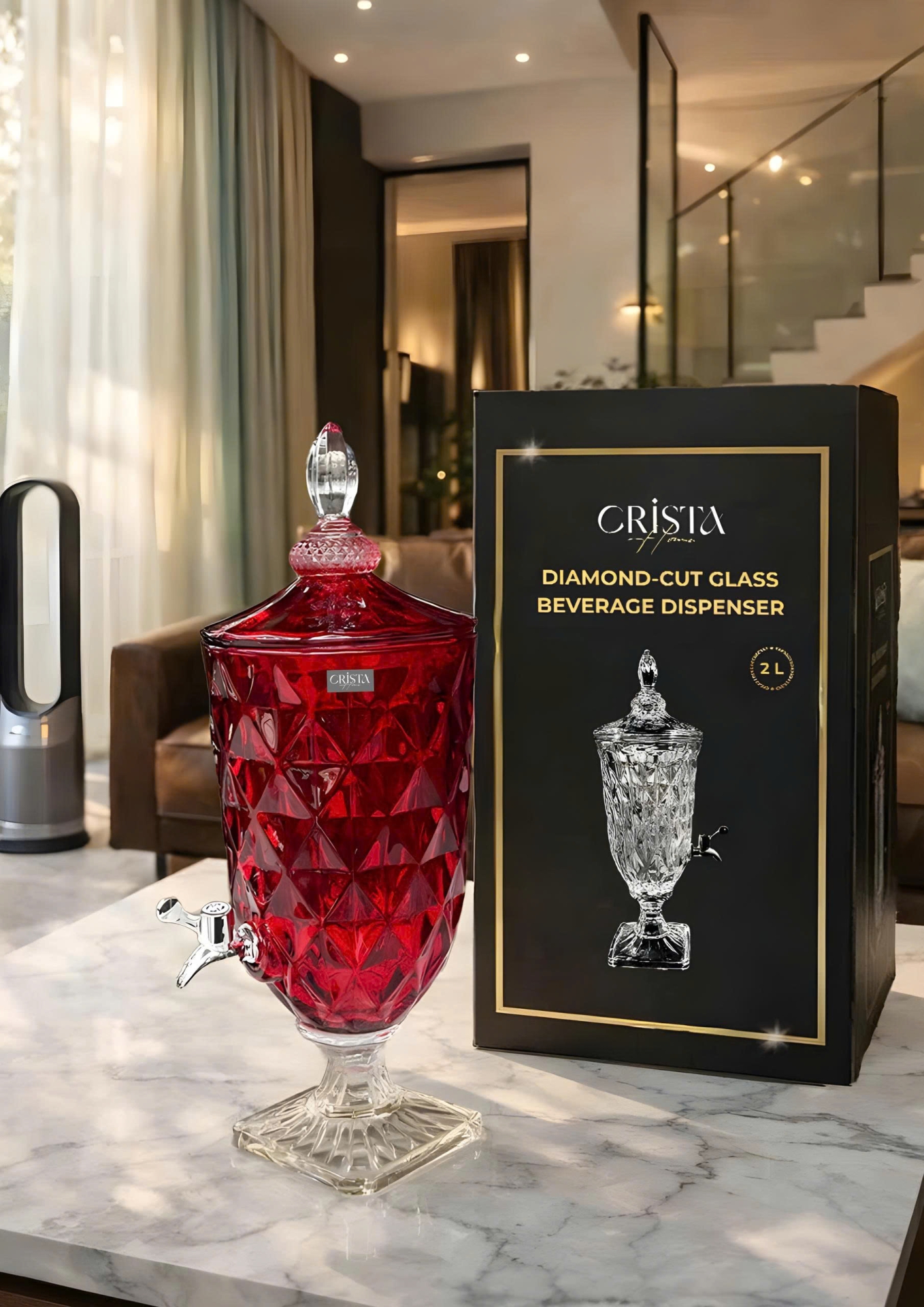 Bình Thủy Tinh Vân Kim Cương Có Vòi 3.3L - 5 Màu CRISTA HOME — MÀU HỒNG (10/20)